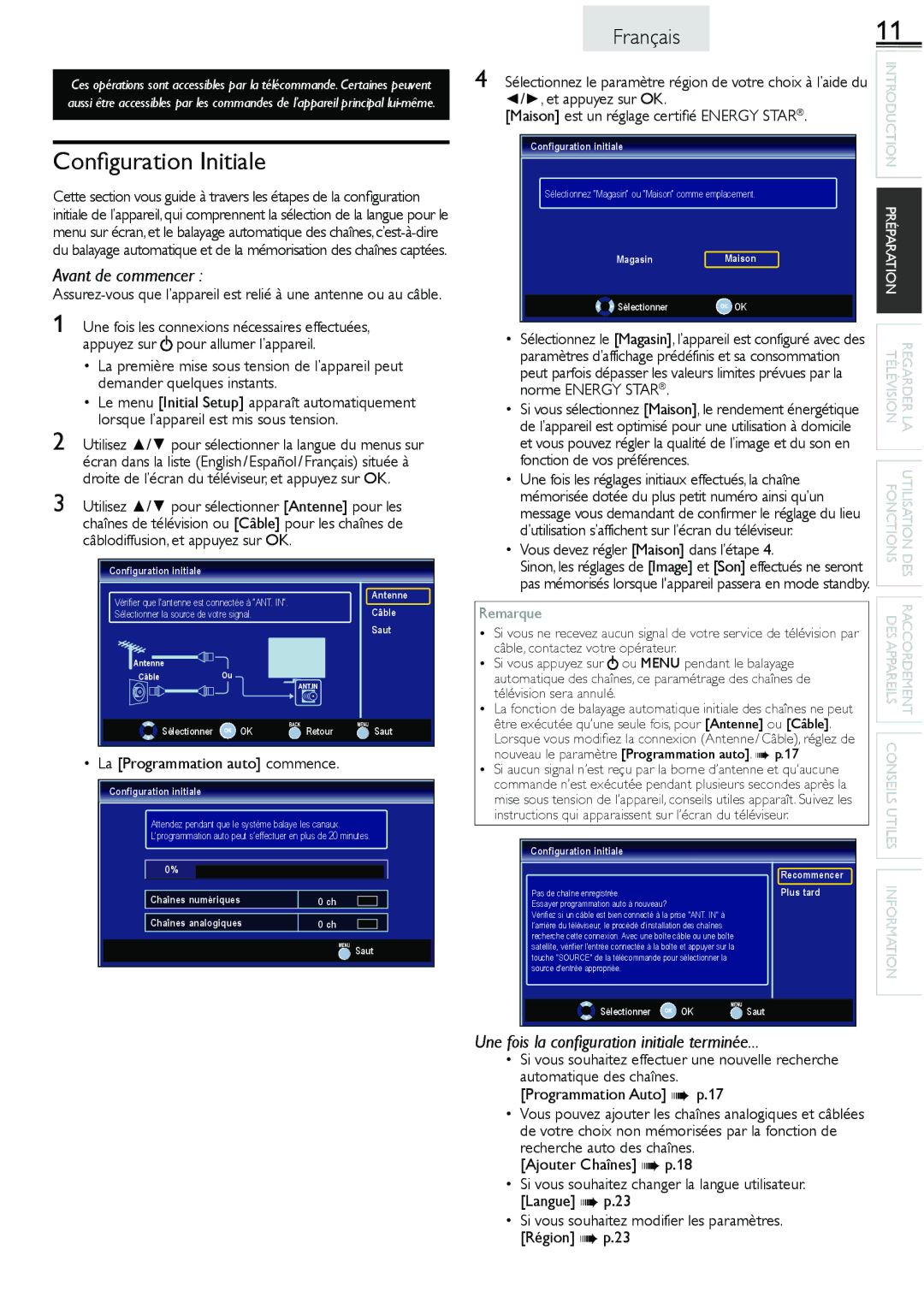 Sylvania lc160552 owner manual Conﬁguration Initiale 