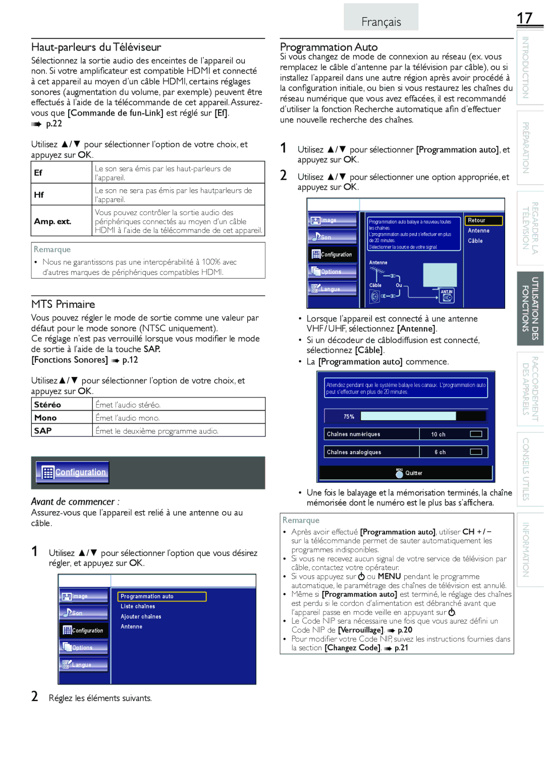 Sylvania lc160552 Haut-parleurs du Téléviseur, MTS Primaire, Amp. ext, Stéréo Émet l’audio stéréo Mono Émet l’audio mono 