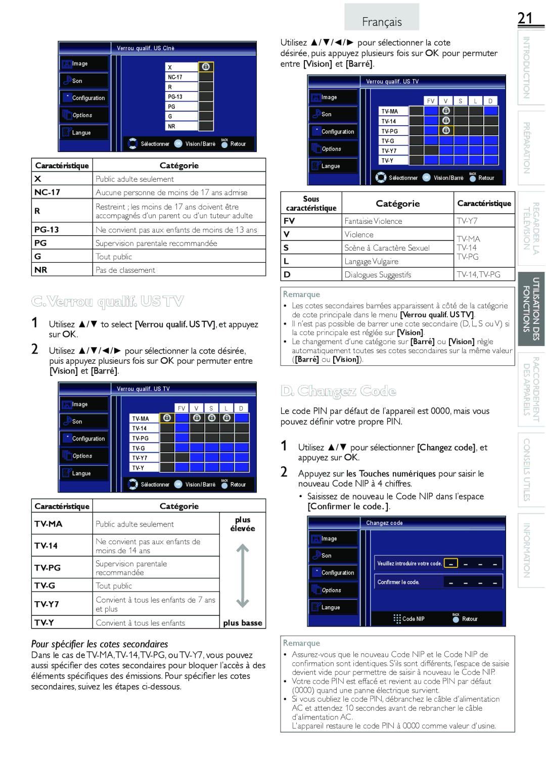 Sylvania lc160552 owner manual Pouvez déﬁnir votre propre PIN, Nouveau Code NIP à 4 chiffres 