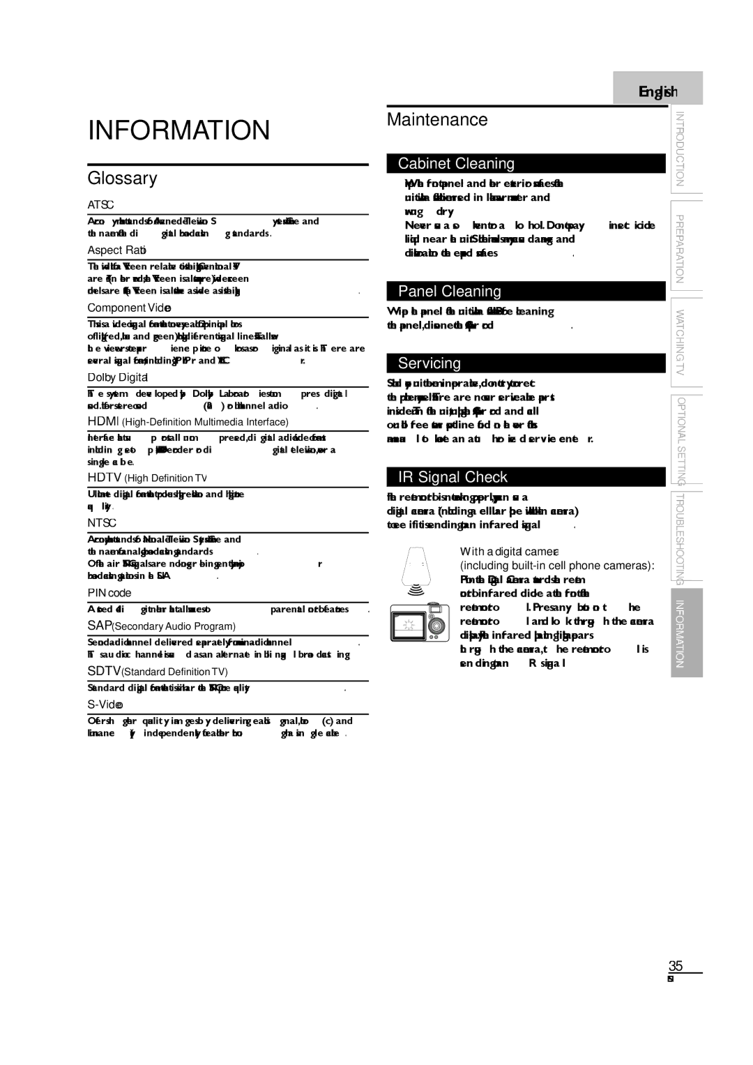 Sylvania LC190SL1 owner manual Information, Glossary, Maintenance 