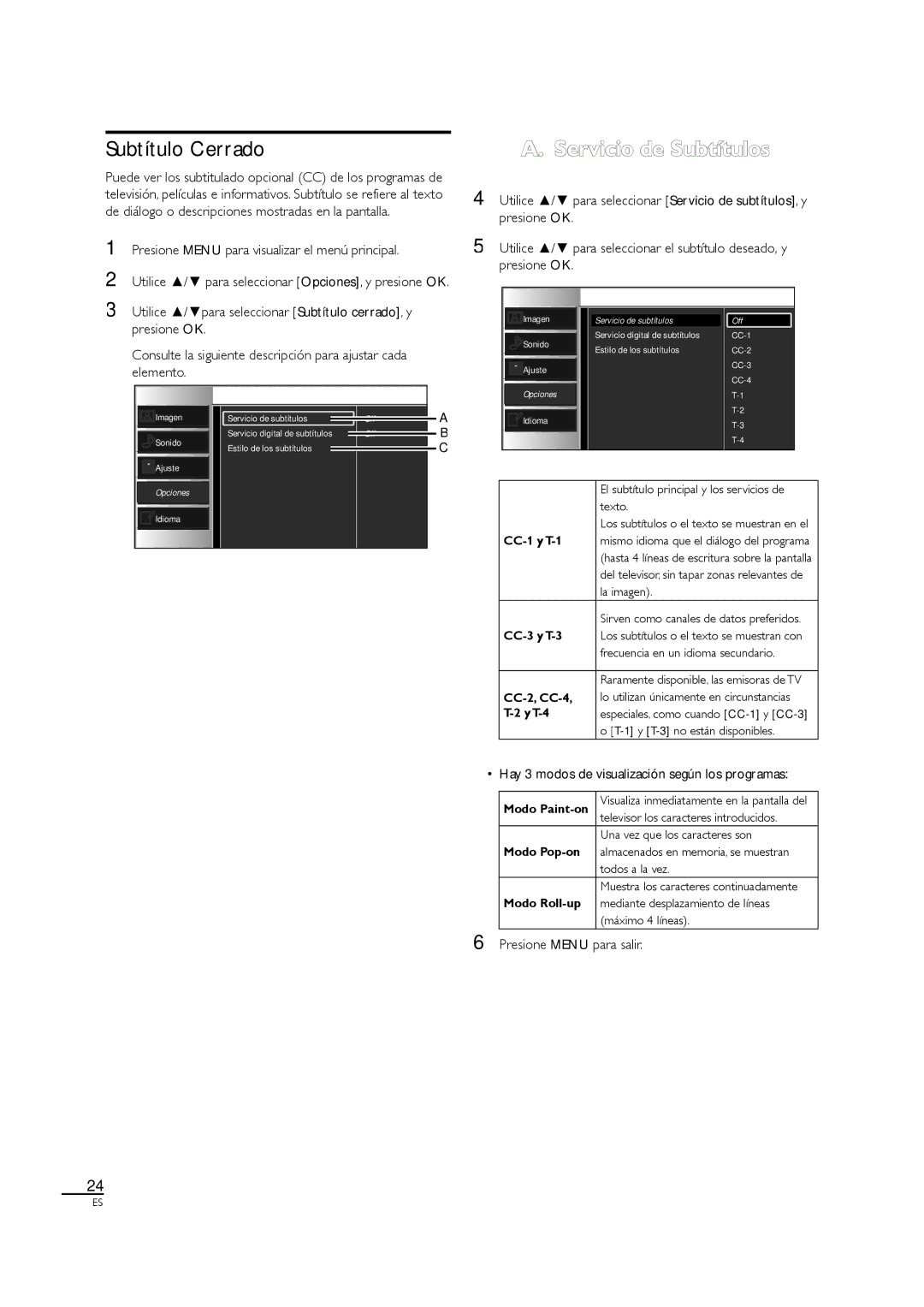 Sylvania LC190SL1 owner manual Subtítulo Cerrado, Servicio de Subtítulos, Hay 3 modos de visualización según los programas 