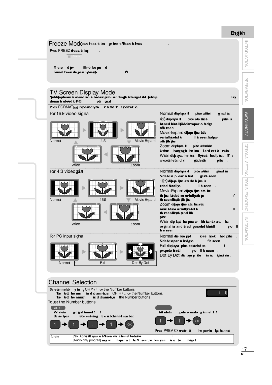 Sylvania LC190SL1 owner manual Wide, Stretched horizontally to ﬁll the screen, Picture, Screen, Normal FullDot By Dot 