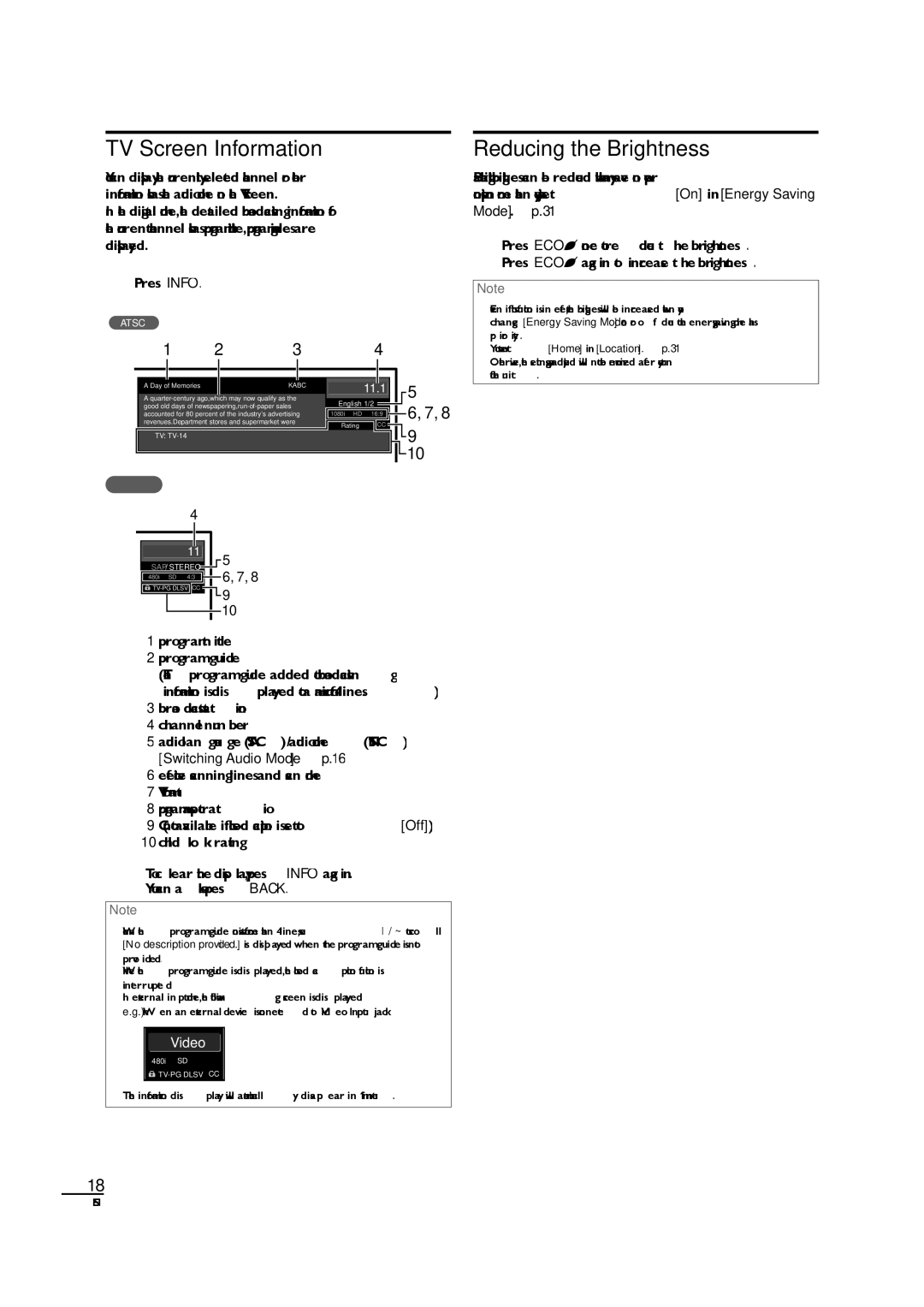 Sylvania LC190SL1 owner manual TV Screen Information, Reducing the Brightness 