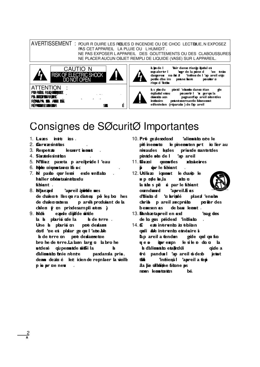 Sylvania LC190SL1 owner manual Consignes de Sécurité Importantes 