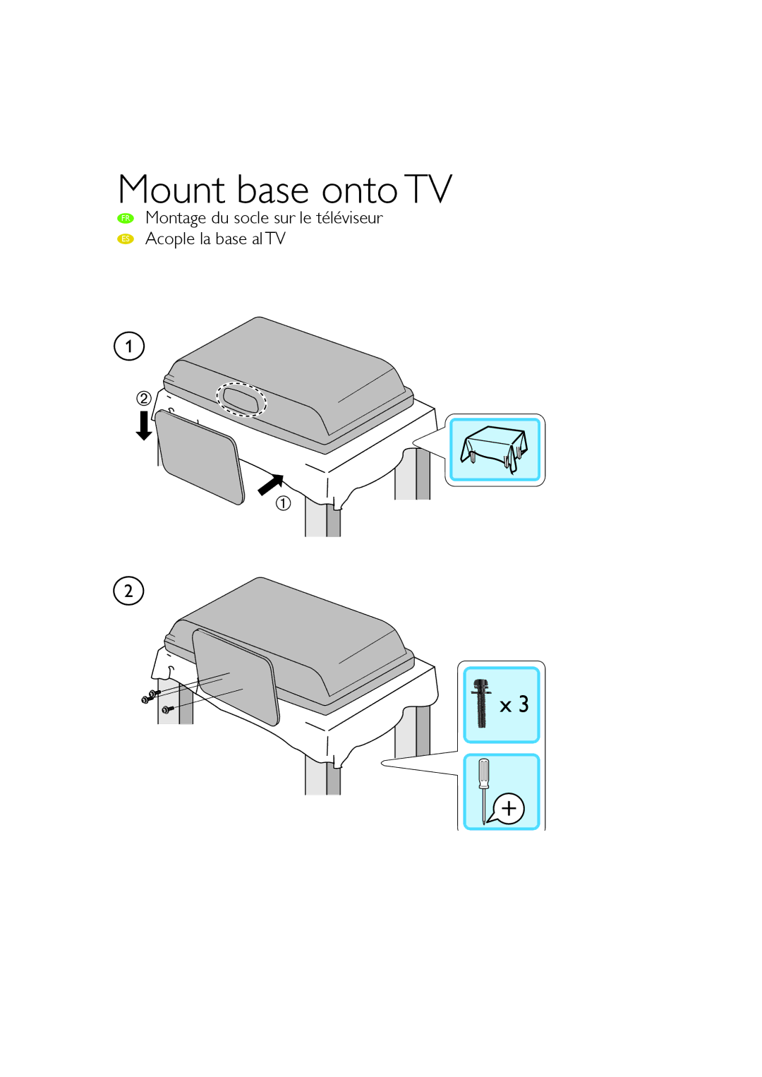 Sylvania LC190SL1 owner manual Mount base onto TV 