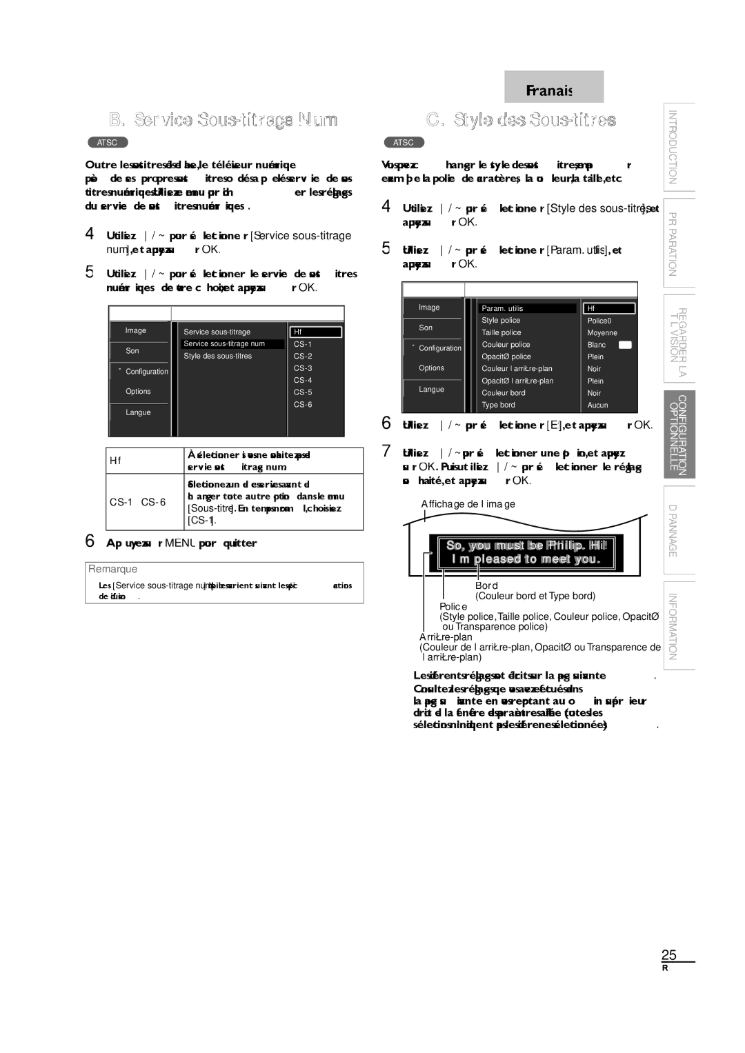 Sylvania LC190SL1 owner manual Service Sous-titrage Num, Style des Sous-titres 