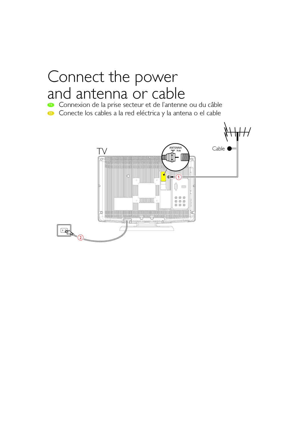 Sylvania LC190SL1 owner manual Connect the power and antenna or cable, Cable 