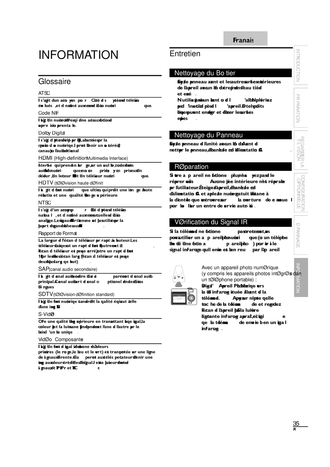 Sylvania LC190SL1 owner manual Glossaire, Entretien 