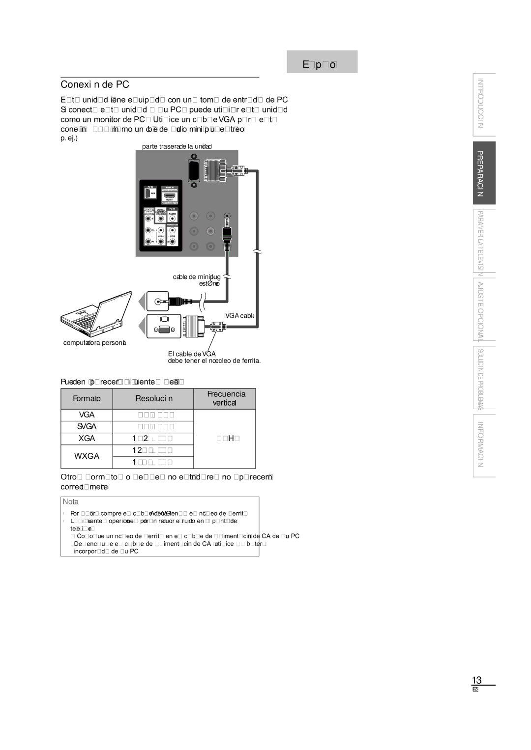 Sylvania LC190SL1 owner manual Conexión de PC, 640, 800, 024, 280 