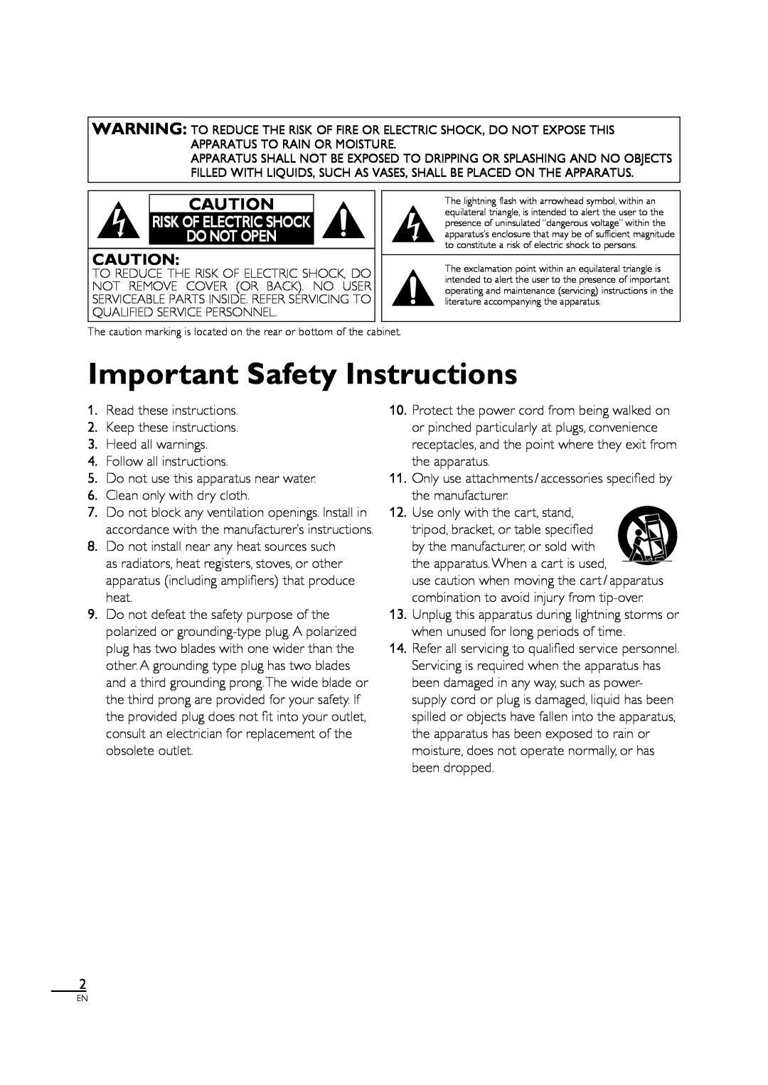 Sylvania LC190SL1 owner manual Important Safety Instructions, Risk Of Electric Shock Do Not Open 