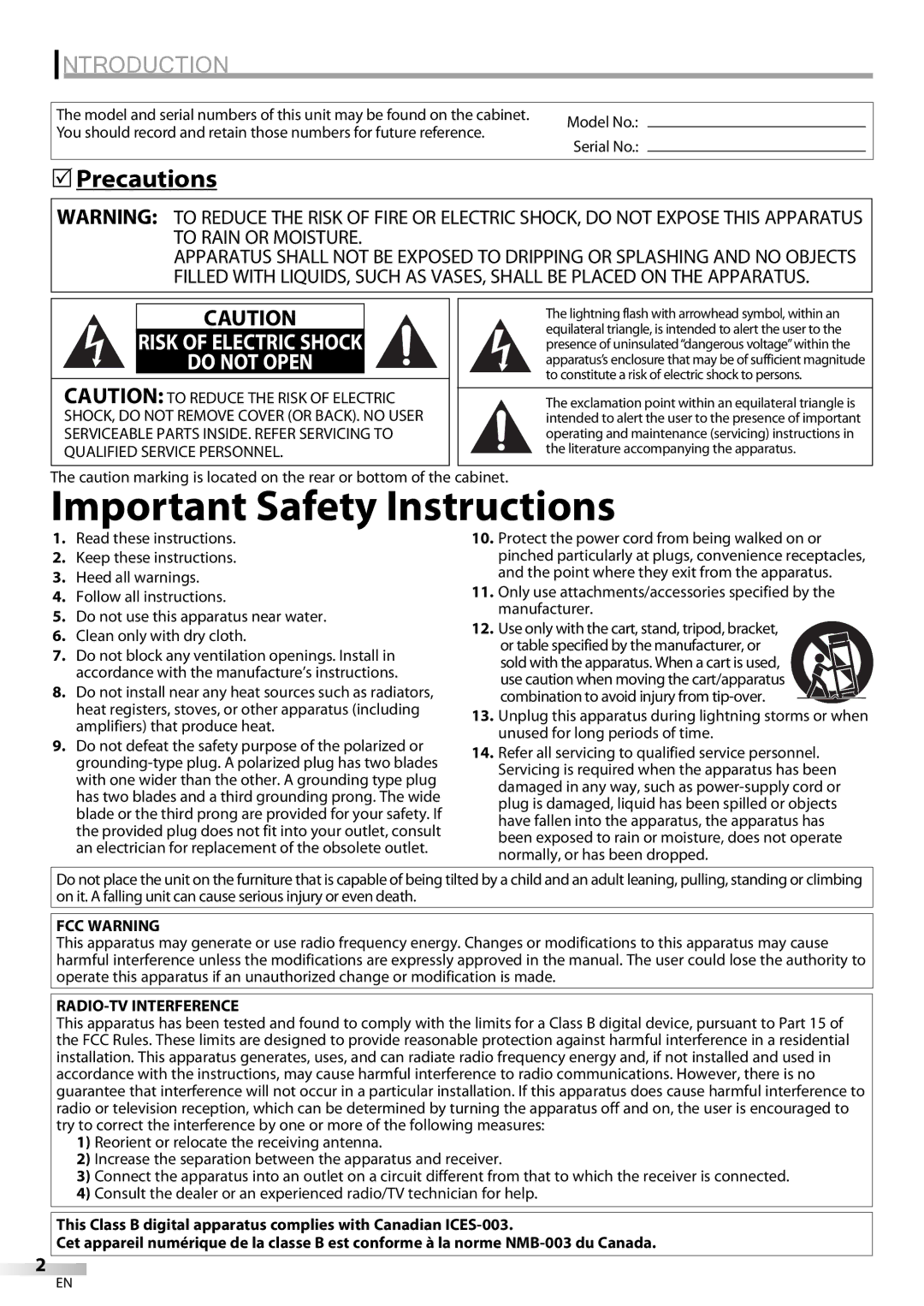 Sylvania LC195SL9C owner manual Introduction, Precautions, FCC Warning, RADIO-TV Interference 