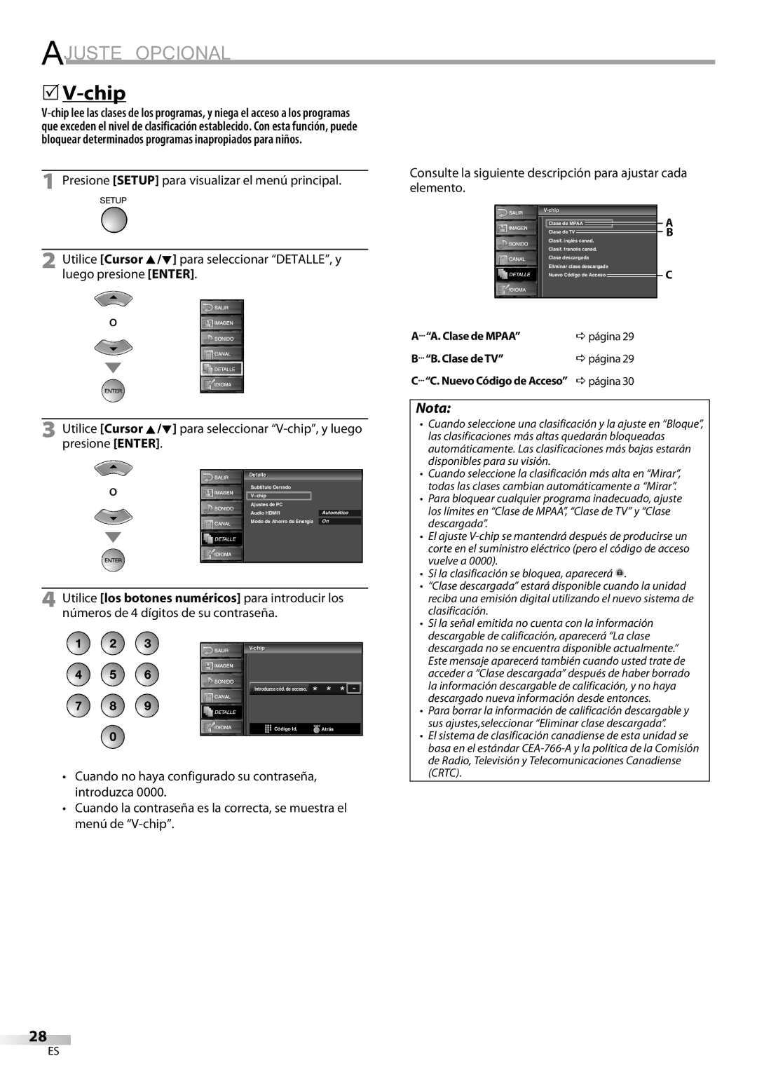 Sylvania LC195SL9C owner manual Clase de Mpaa, Clase de TV, Nuevo Código de Acceso Dpágina 