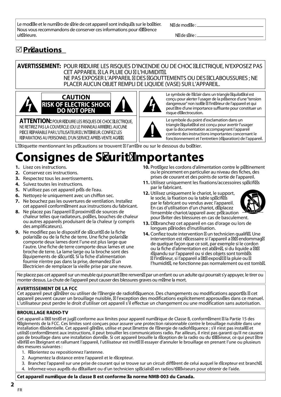 Sylvania LC195SLX owner manual Précautions, Ultérieure, Avertissement DE LA FCC, Brouillage RADIO-TV 