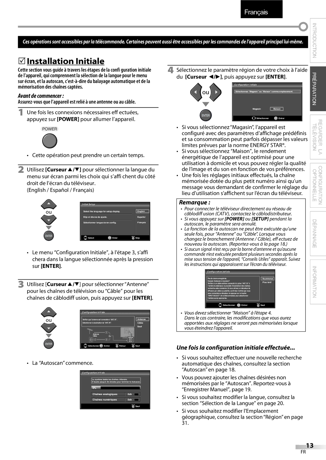 Sylvania LC195SLX owner manual 5Installation Initiale, Avant de commencer, Une fois la configuration initiale effectuée 