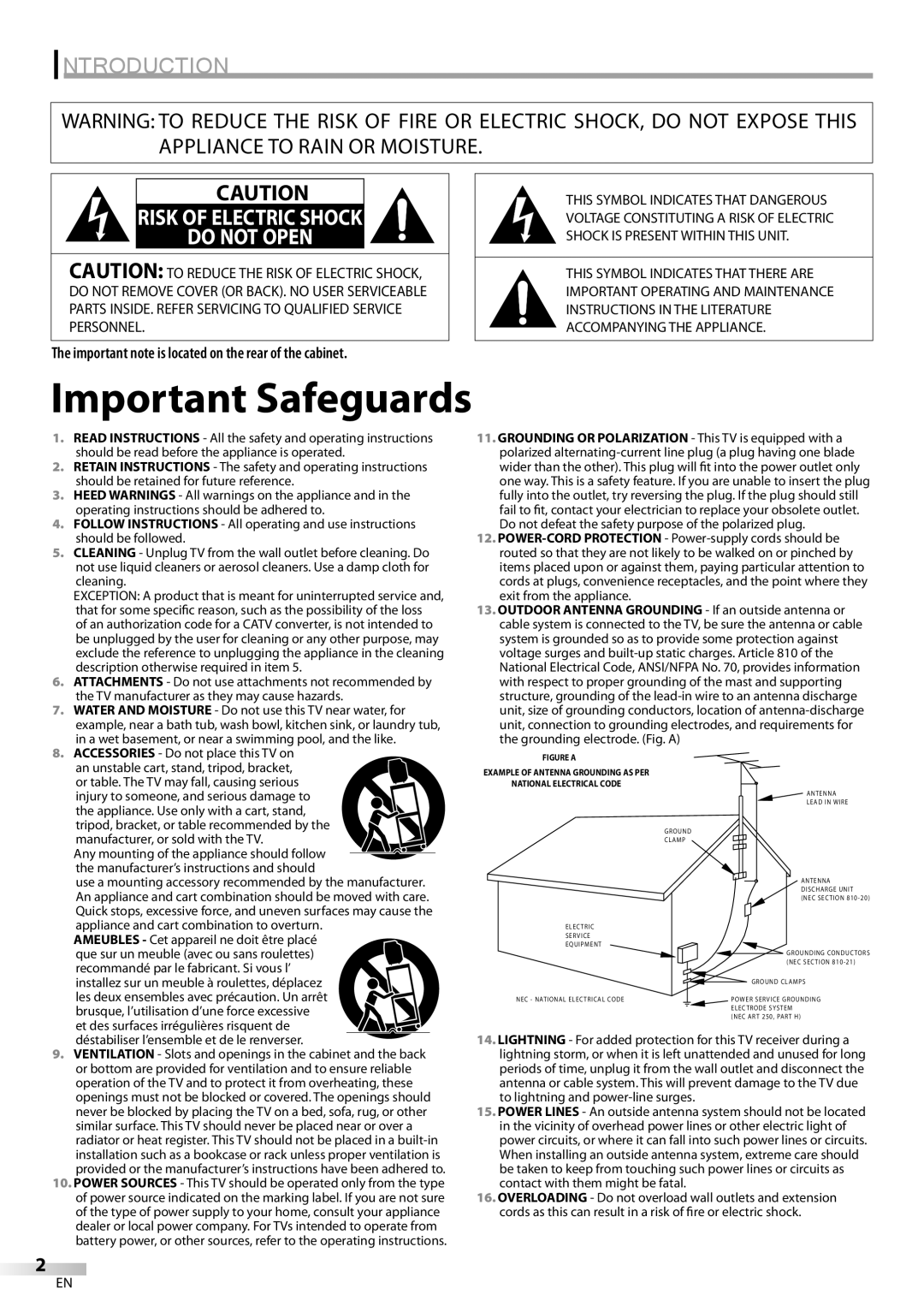 Sylvania LC200SL8A owner manual Introduction, Important Safeguards, Risk Of Electric Shock Do Not Open 