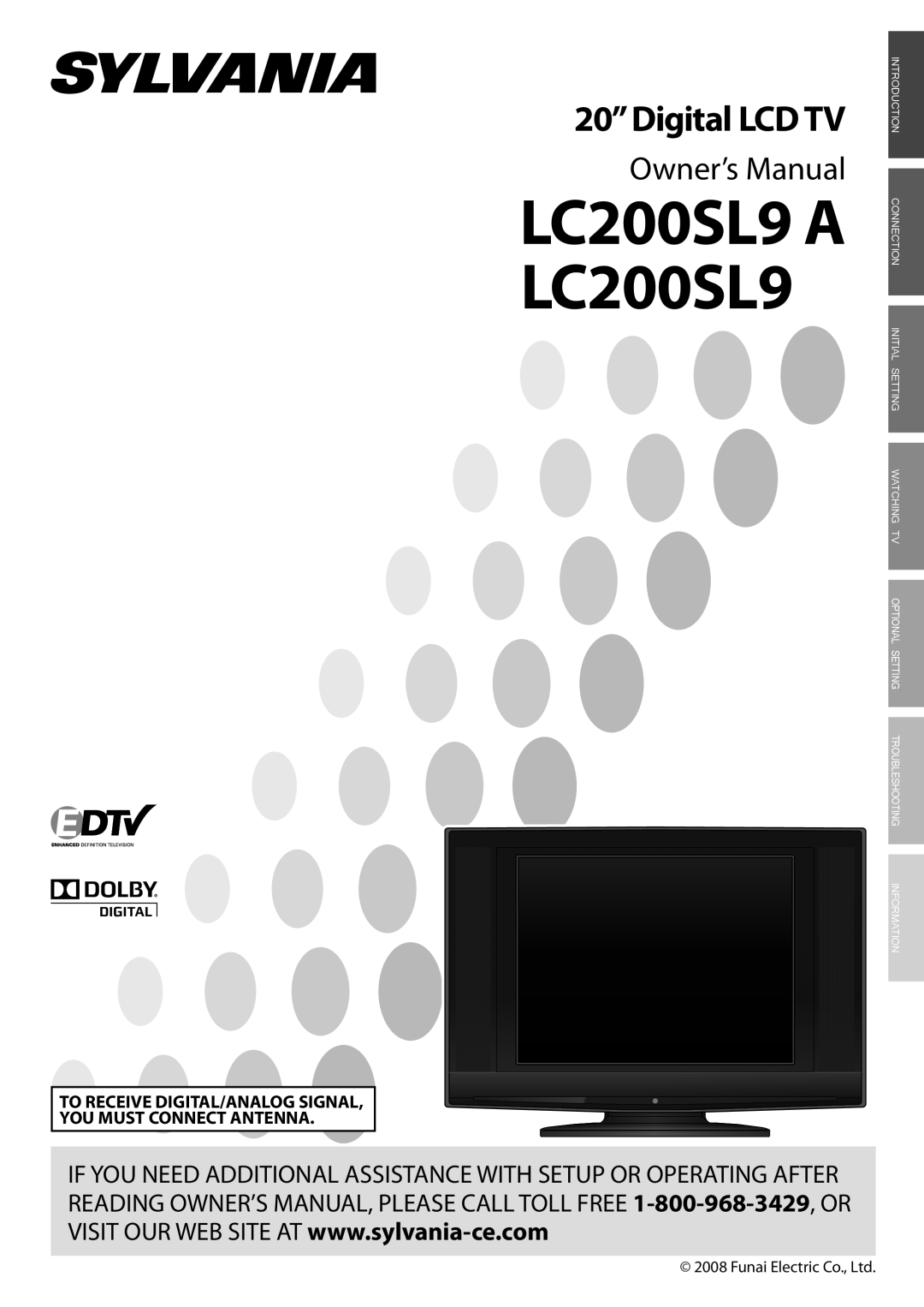 Sylvania owner manual LC200SL9 A LC200SL9, Owner’s Manual, 20”Digital LCD TV 
