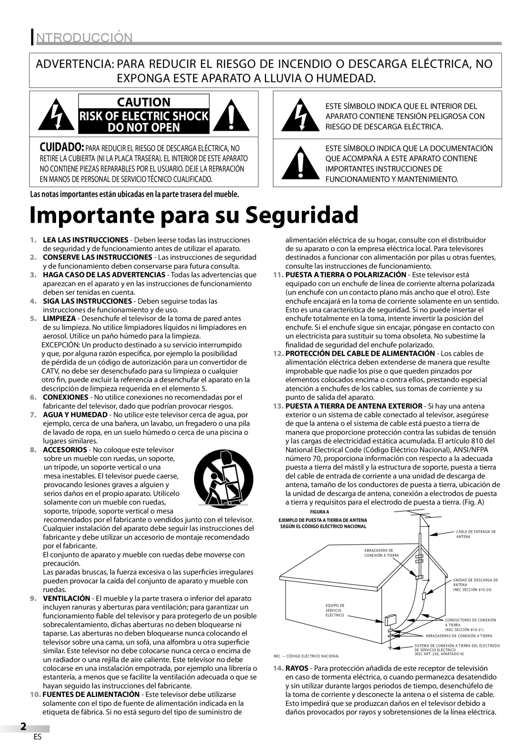Sylvania LC200SL9 A owner manual Importante para su Seguridad, Introducción, Risk Of Electric Shock Do Not Open 