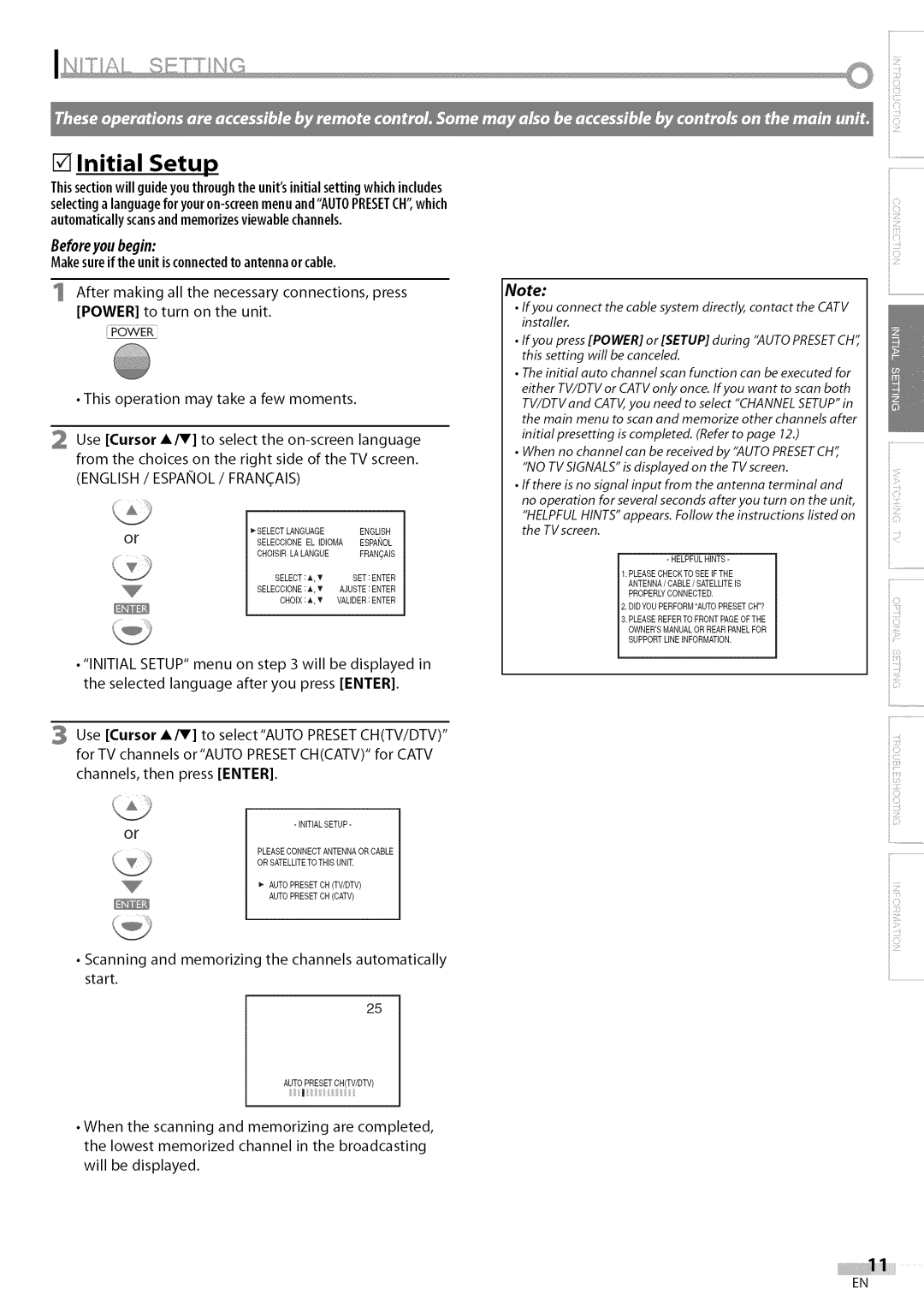 Sylvania LC200SL9 owner manual Initial Setup, Makesureiftheunitisconnectedtoantennaorcable, Power, Ili5 Ii!ii 