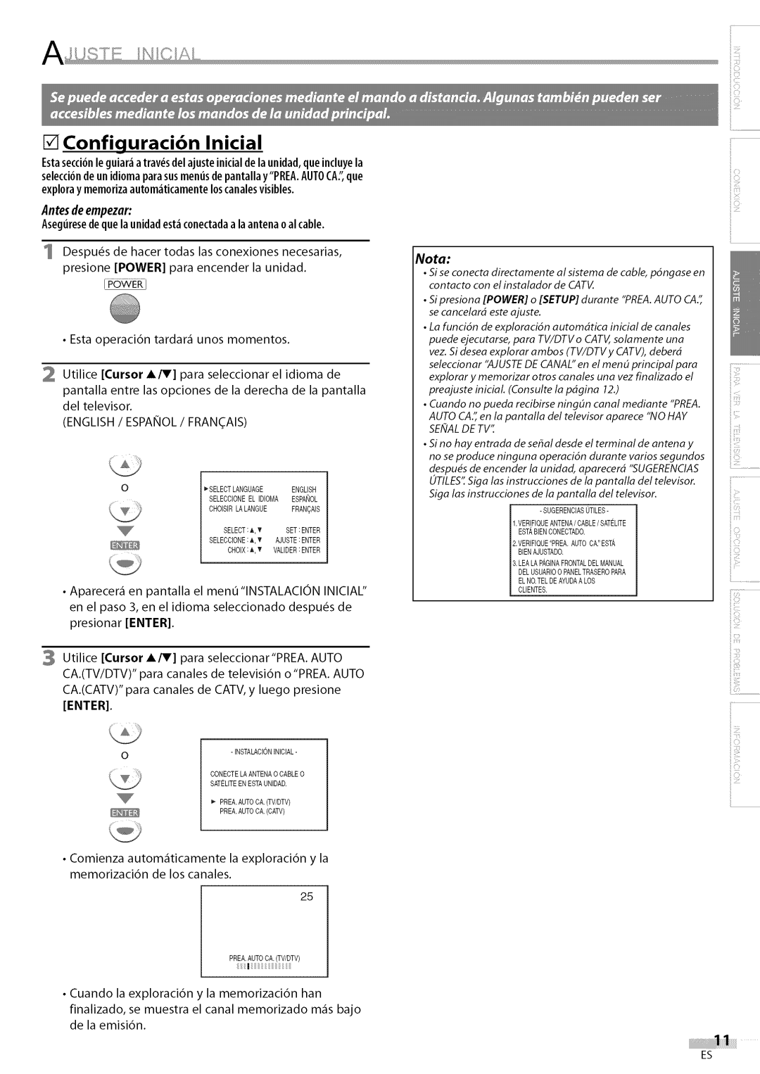Sylvania LC200SL9 Configuraci6n Inicial, Aseguresedequelaunidadestconectada laantenaoalcable, English / Espanol / Franais 