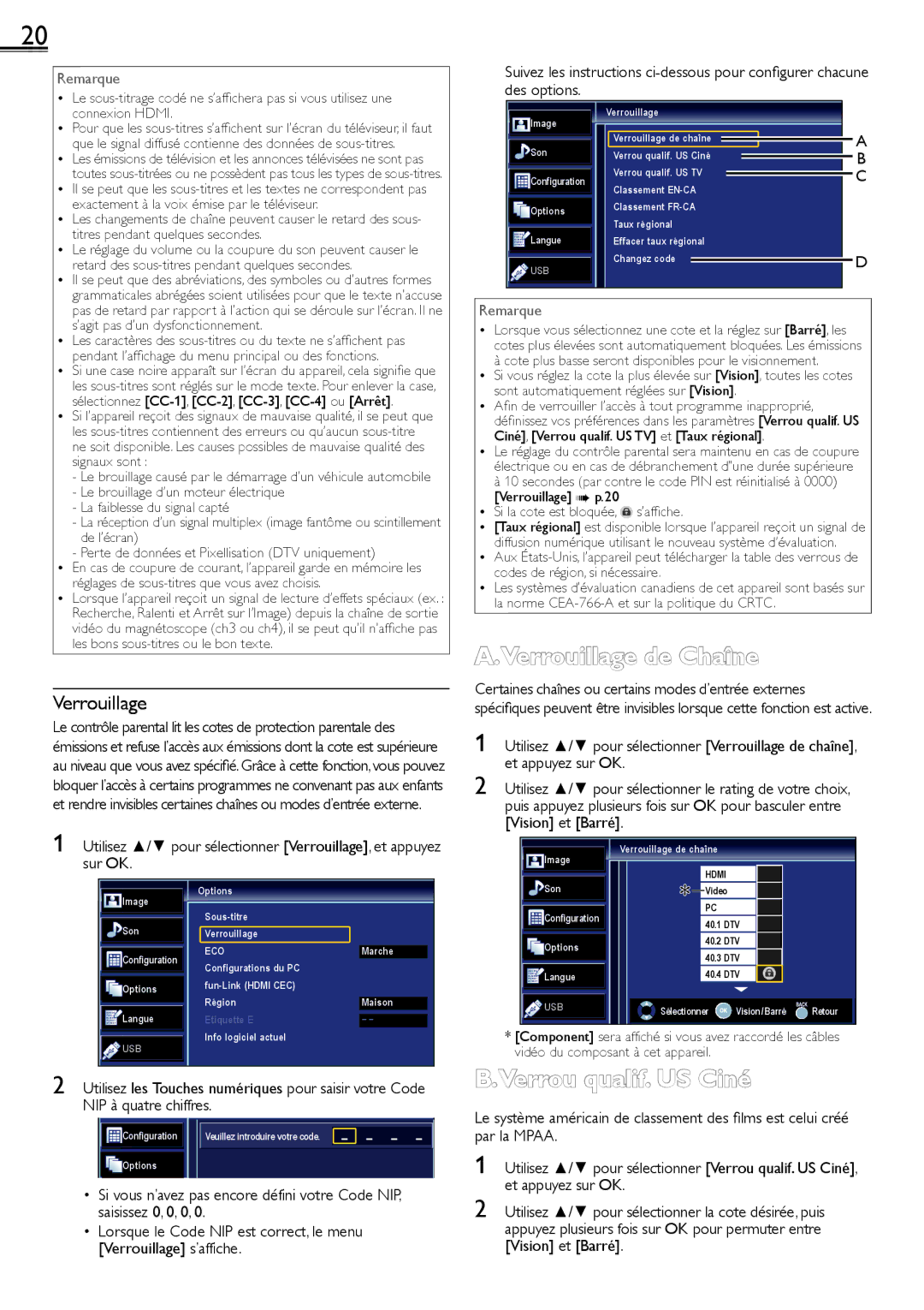 Sylvania LC220SS2 owner manual Verrouillage, Certaines chaînes ou certains modes d’entrée externes 