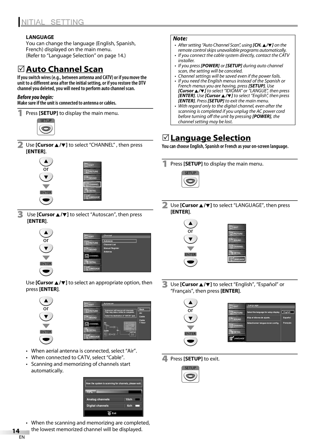 Sylvania LC225SC9 owner manual 5Auto Channel Scan, 5Language Selection, Refer to Language Selection on 