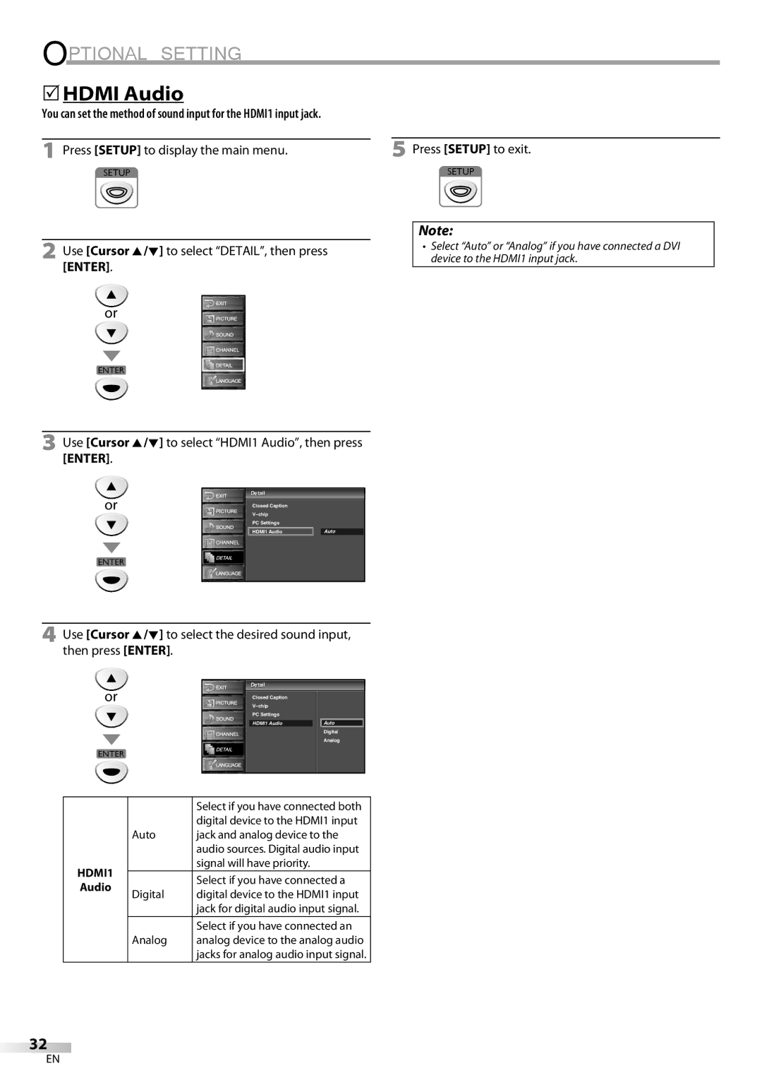 Sylvania LC225SC9 owner manual 5HDMI Audio, Use Cursor K/L to select HDMI1 Audio, then press Enter, Detailil 