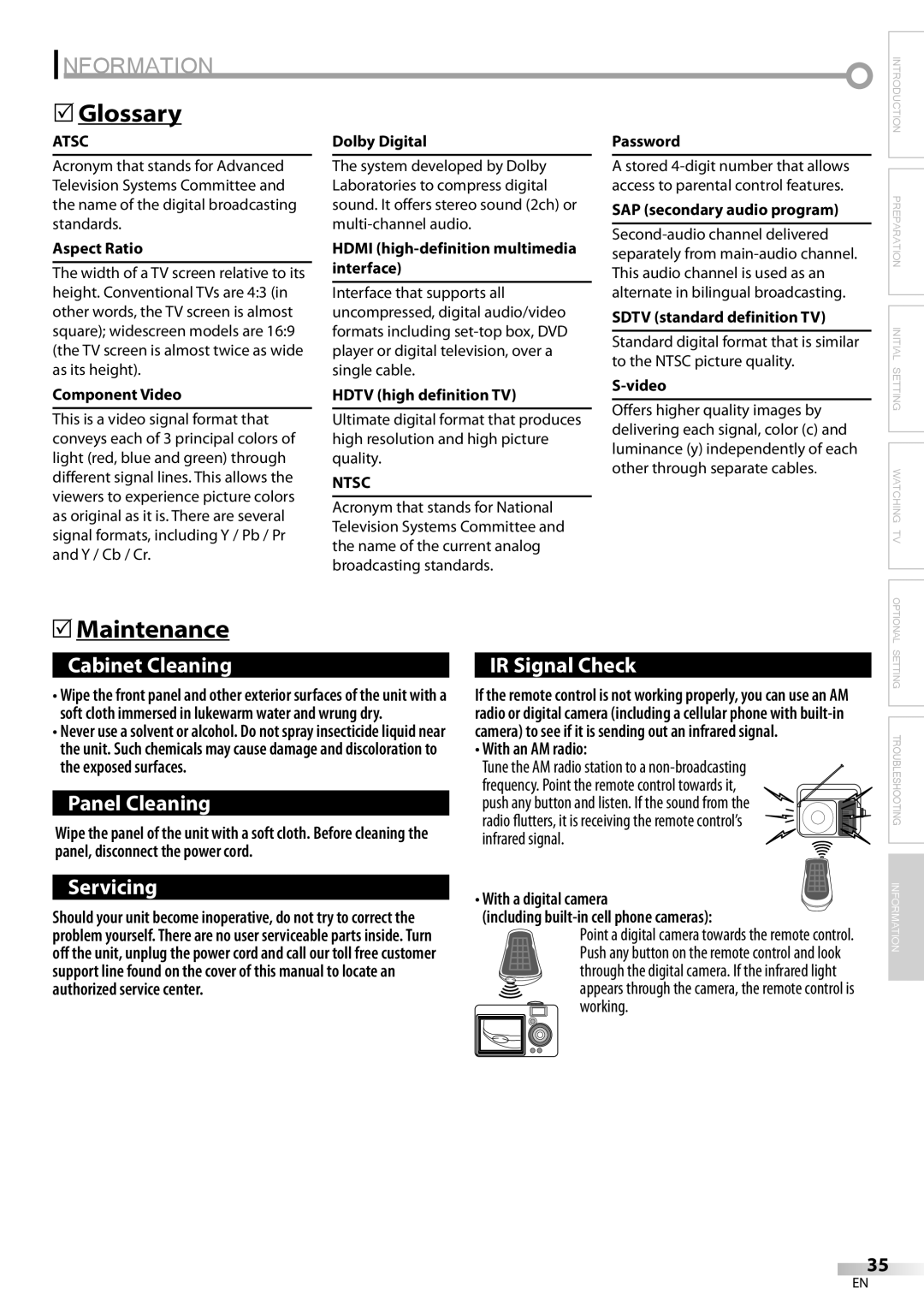 Sylvania LC225SC9 owner manual Information, Glossary, Maintenance 