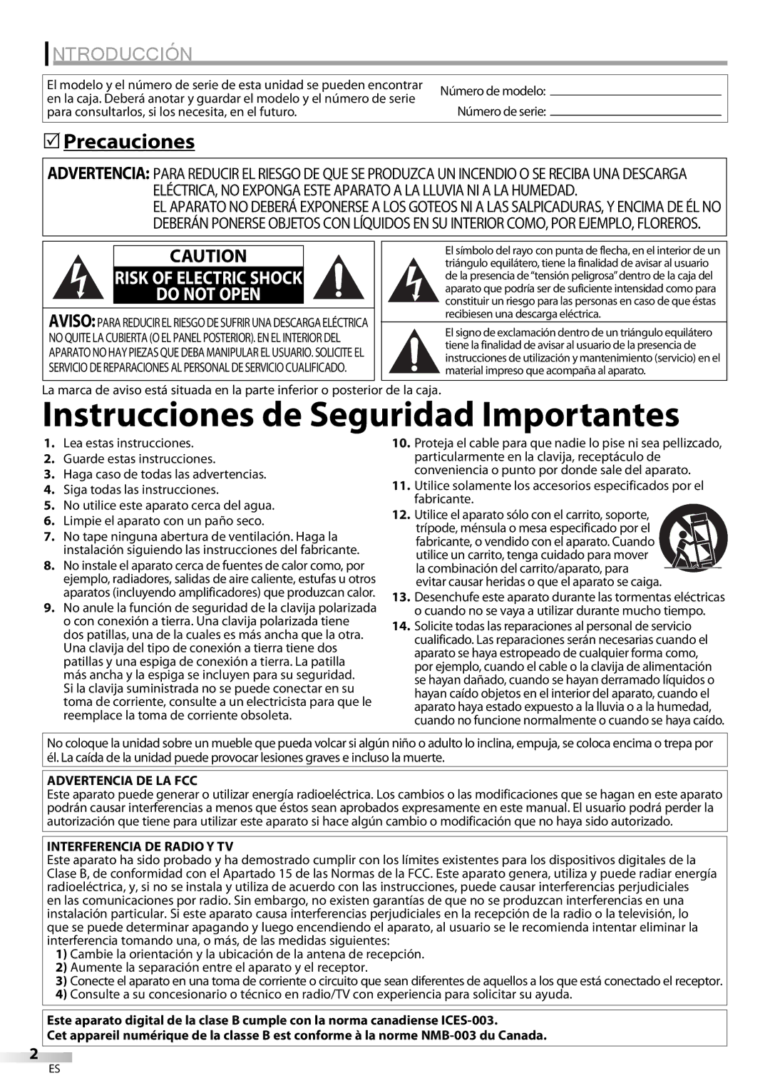 Sylvania LC225SC9 Introducción, Precauciones, Para consultarlos, si los necesita, en el futuro, Advertencia DE LA FCC 