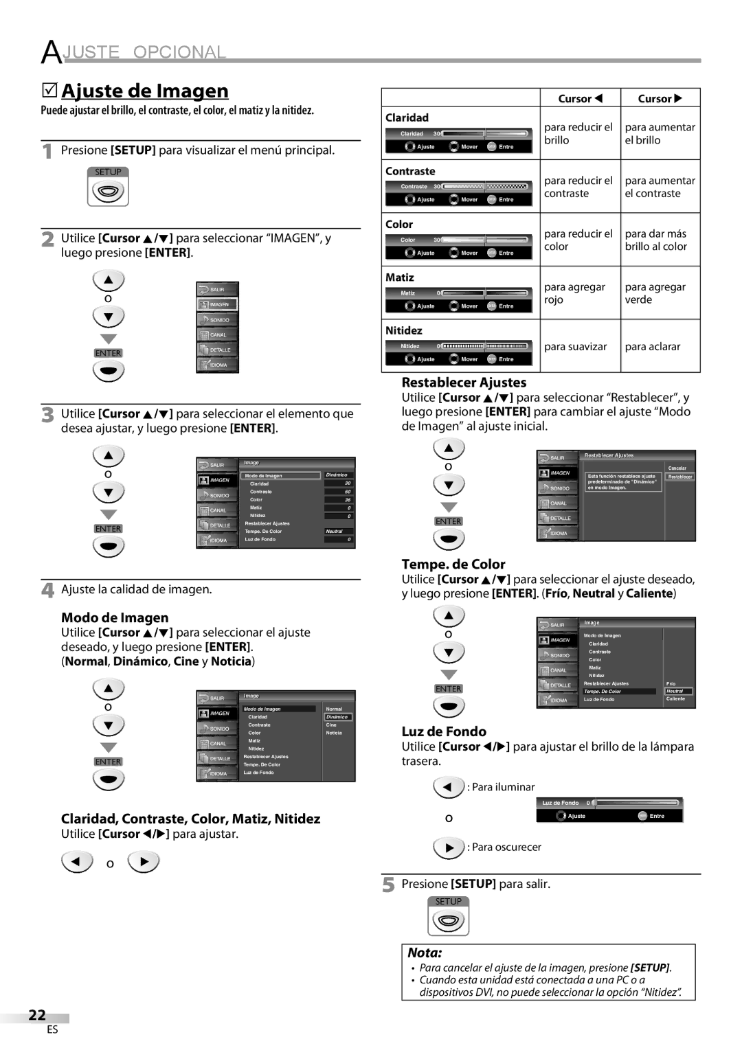 Sylvania LC225SC9 owner manual 5Ajuste de Imagen 