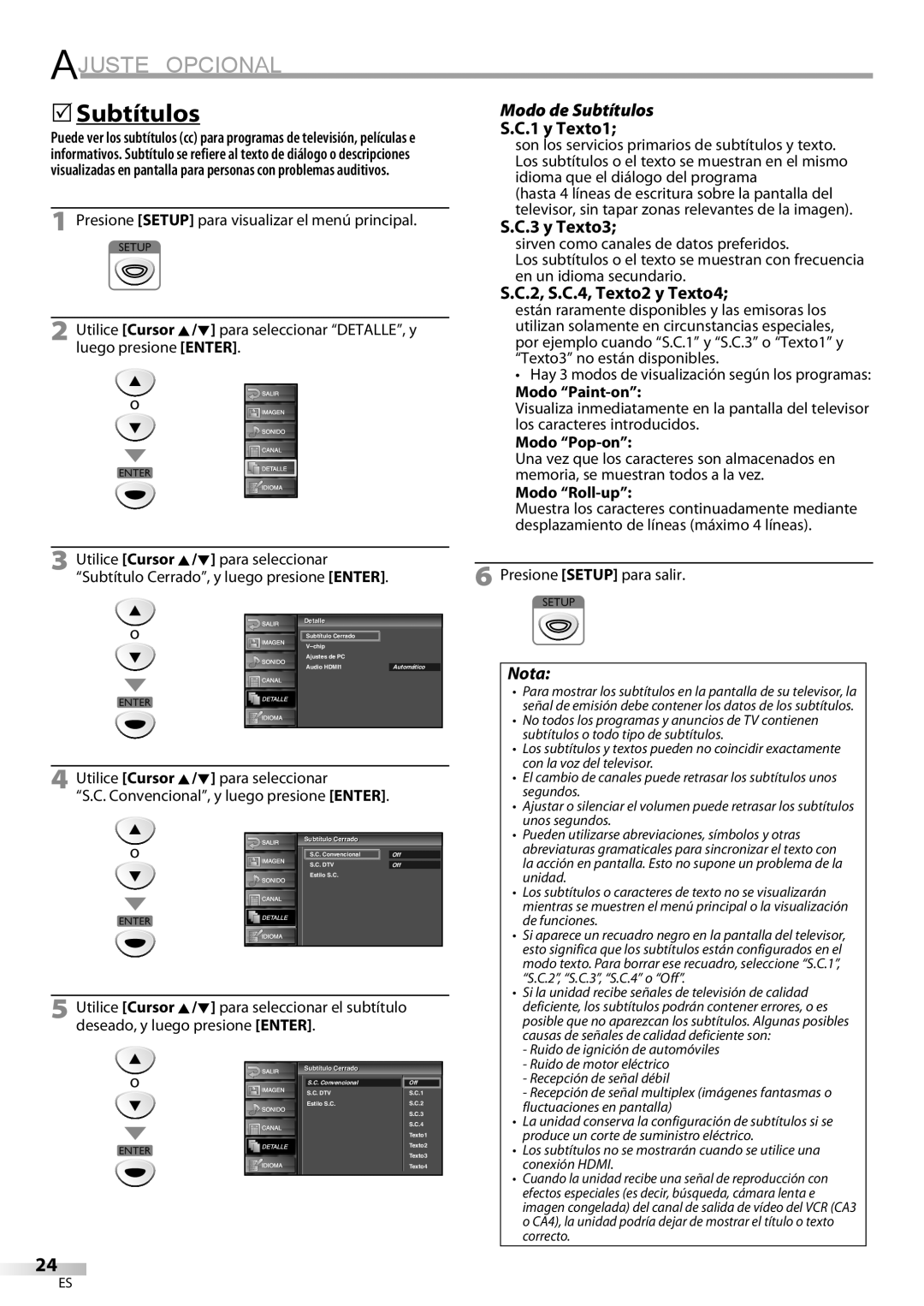 Sylvania LC225SC9 owner manual Modo de Subtítulos, y Texto1, y Texto3, 2, S.C.4, Texto2 y Texto4 