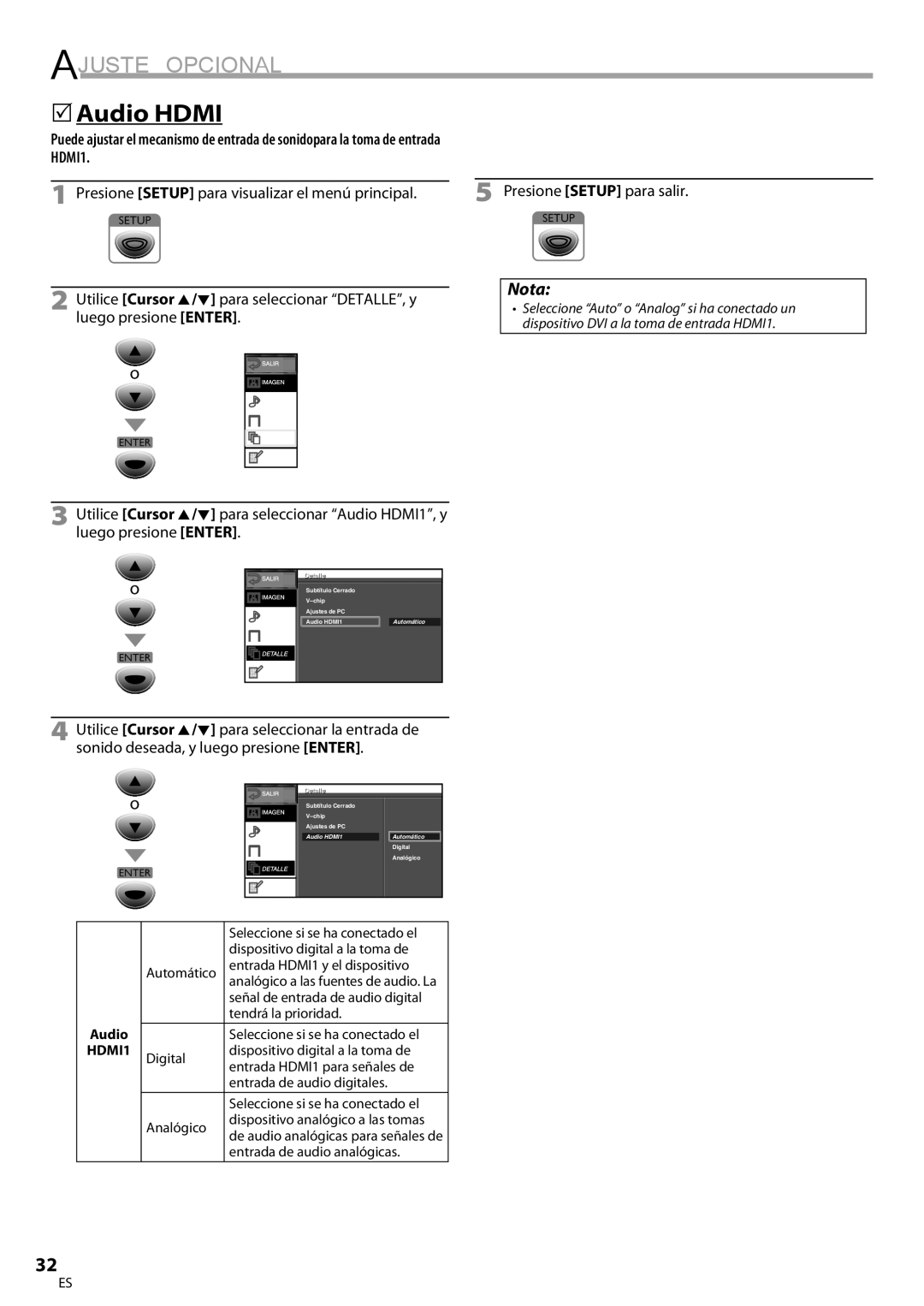 Sylvania LC225SC9 owner manual 5Audio Hdmi, Detallelle 