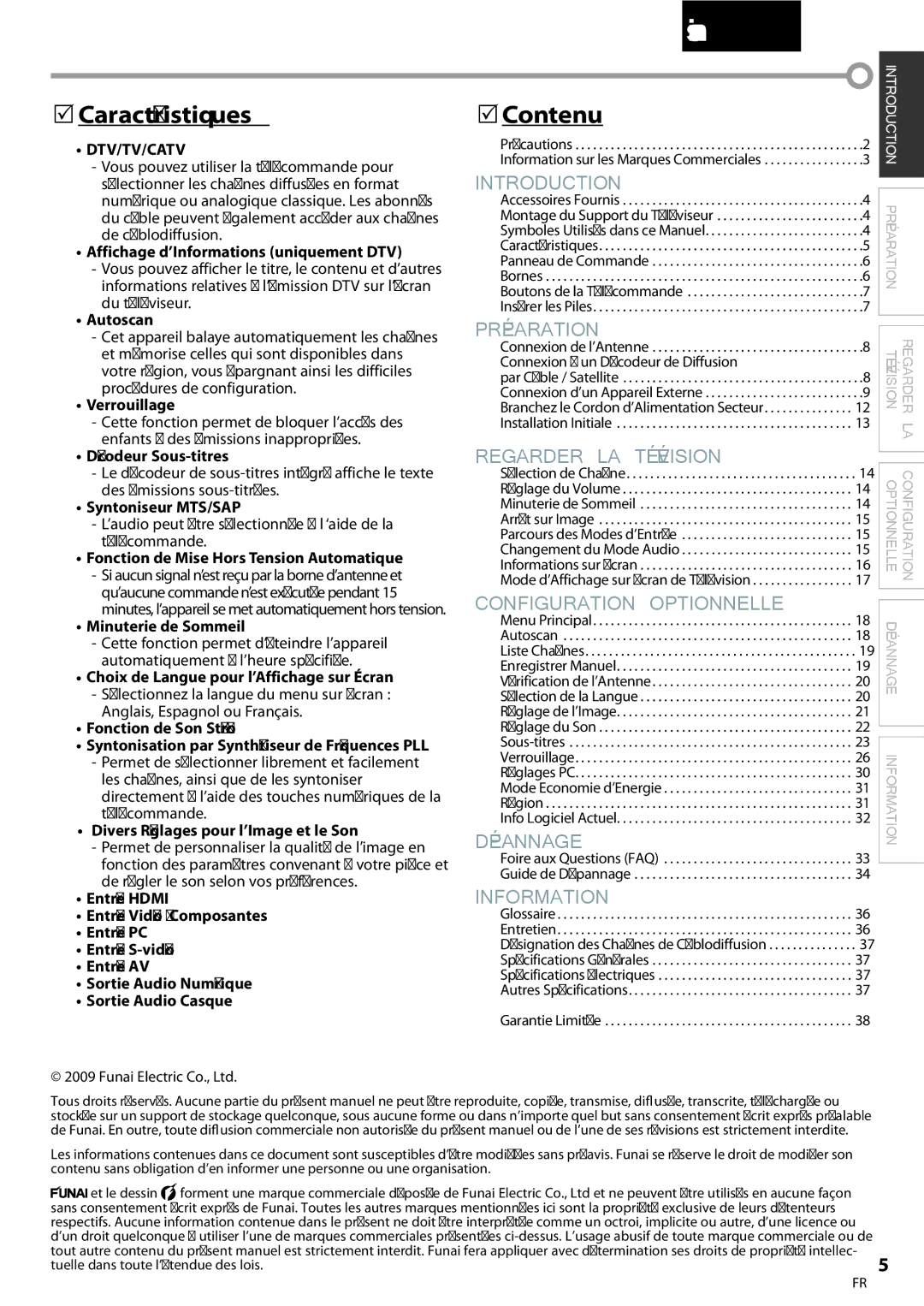 Sylvania LC195SSX, LC225SSX owner manual Caractéristiques, Contenu 