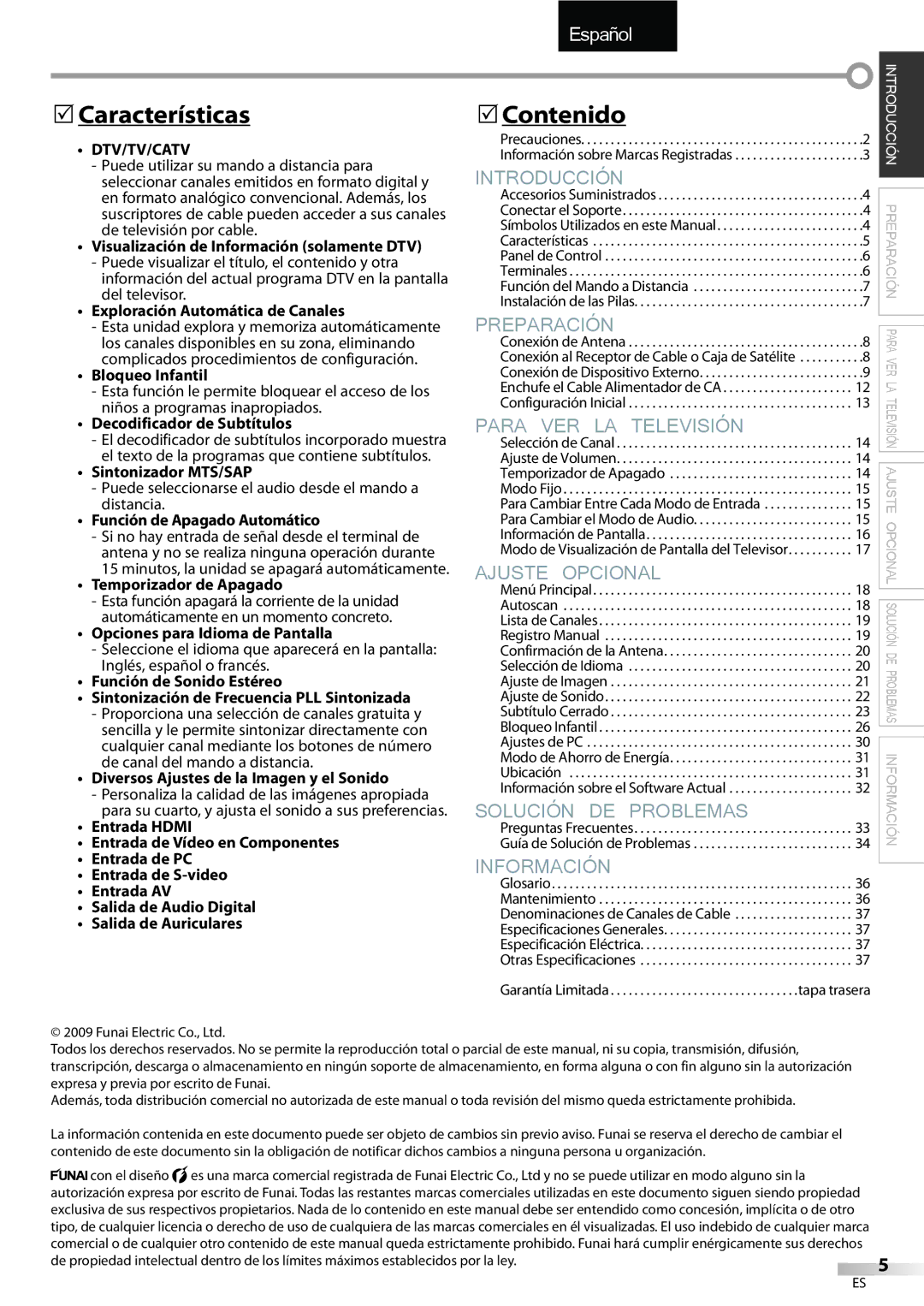 Sylvania LC195SSX, LC225SSX owner manual Características, Contenido 