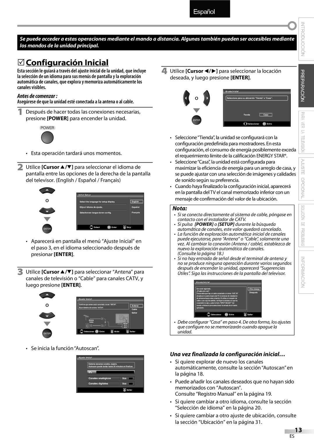 Sylvania LC195SSX, LC225SSX 5Configuración Inicial, Antes de comenzar, Una vez finalizada la configuración inicial… 