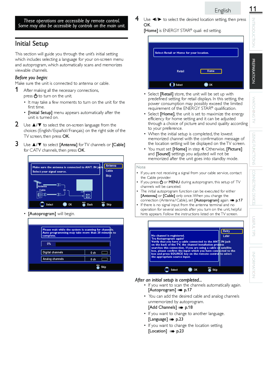 Sylvania LC260552 owner manual Initial Setup 