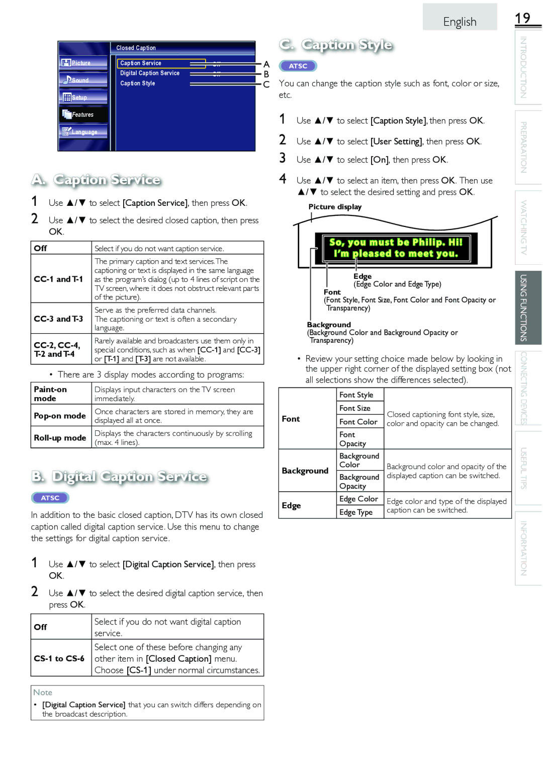 Sylvania LC260552 owner manual Use / to select the desired closed caption, then press OK 