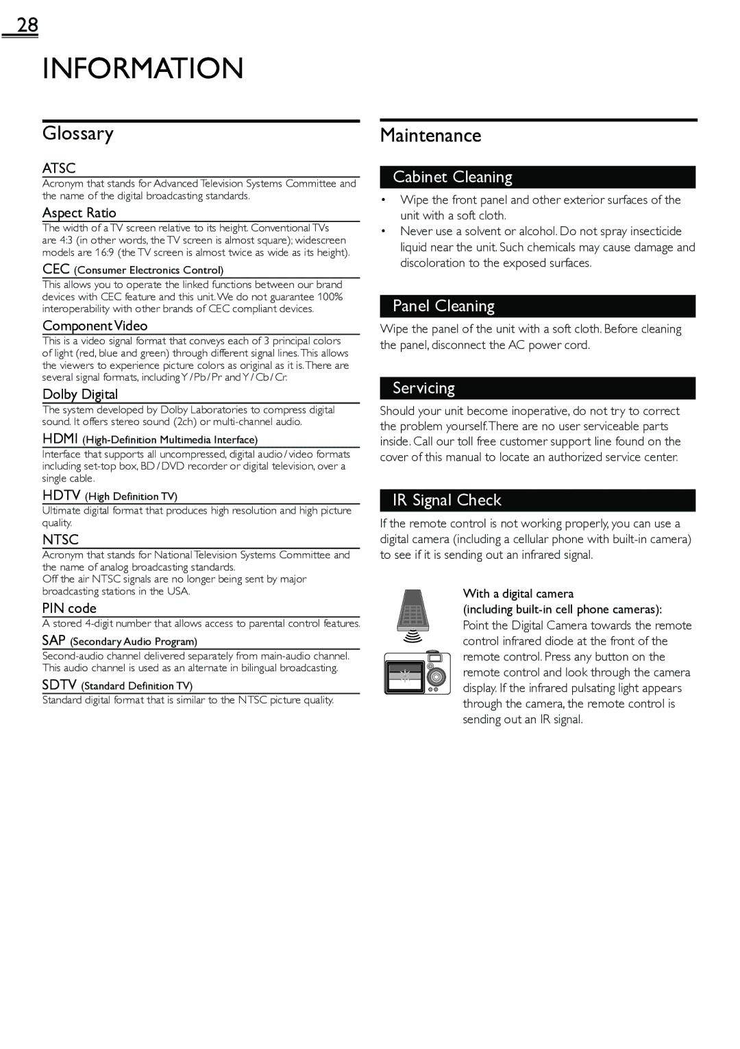 Sylvania LC260552 owner manual Information, Glossary, Maintenance, Atsc, Ntsc 