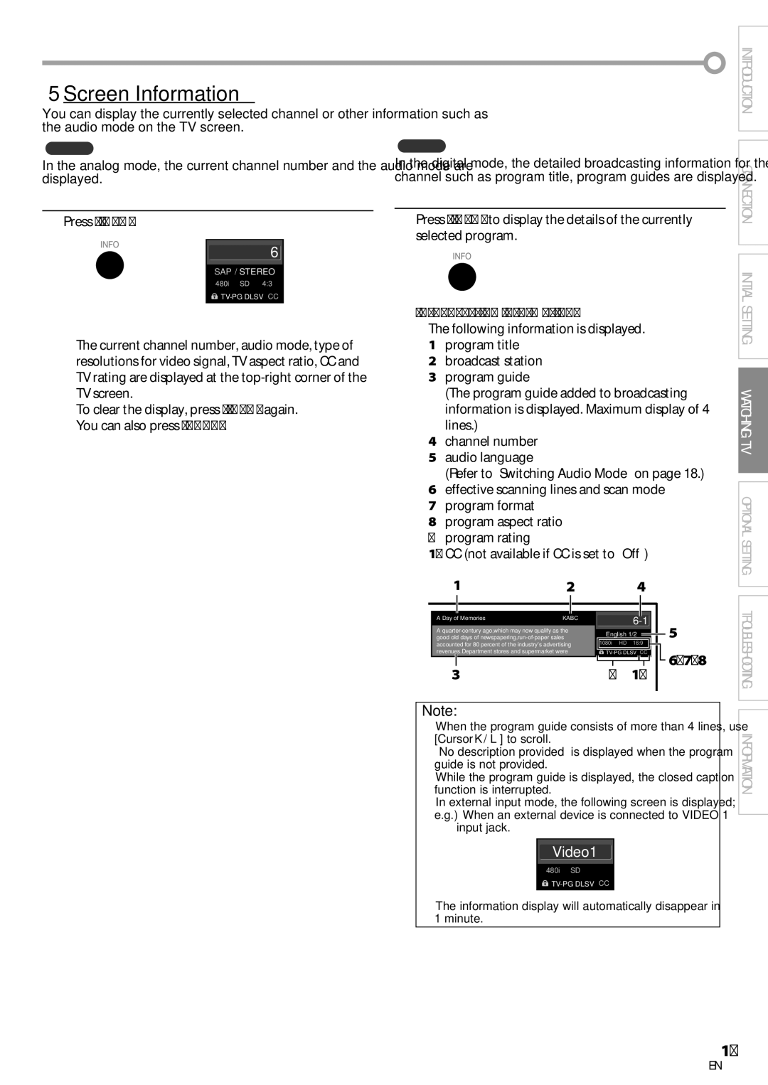 Sylvania LC260SS8 owner manual Screen Information, Press Info, Broadcasting Information, Day of Memories 