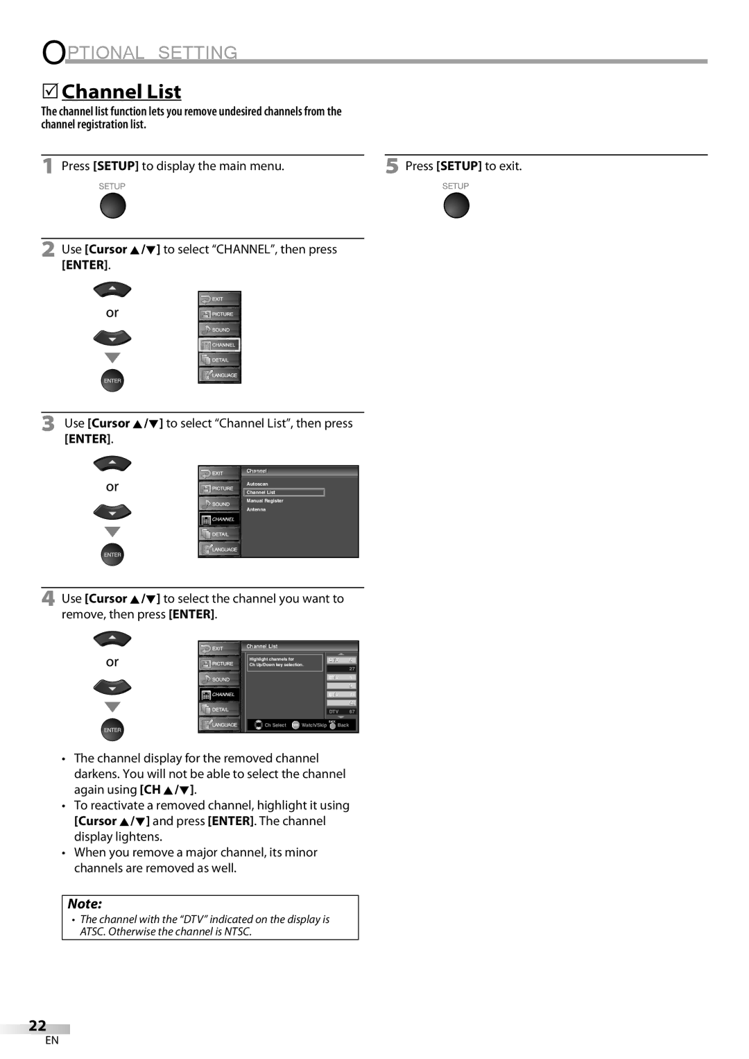 Sylvania LC260SS8 Optional Setting, Use Cursor K/L to select Channel List, then press Enter, Channel l List 