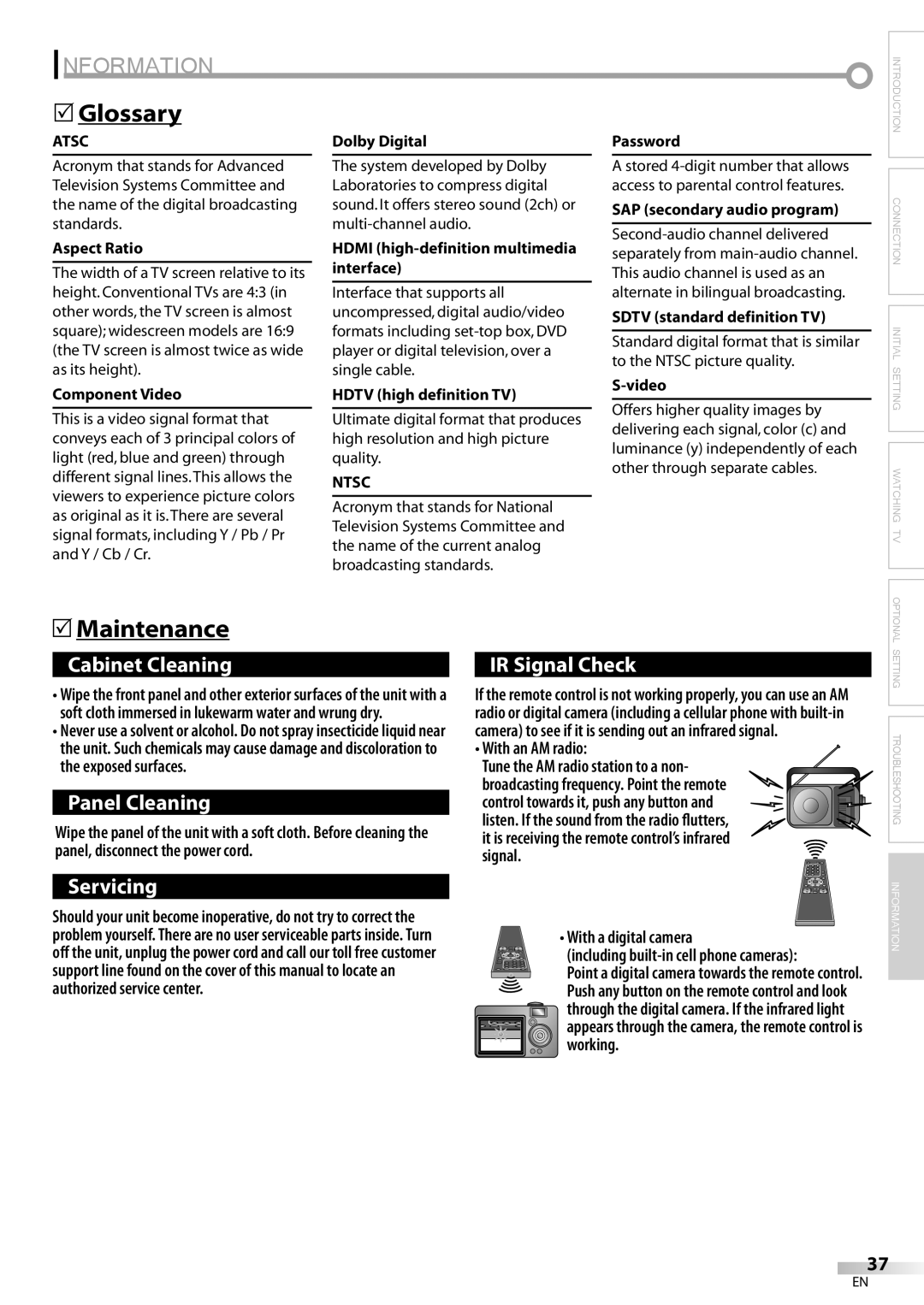 Sylvania LC260SS8 owner manual Information, Glossary, Maintenance, Atsc, Ntsc 