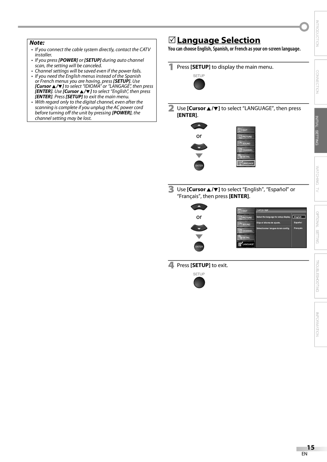 Sylvania LC260SS8 owner manual 5Language Selection 