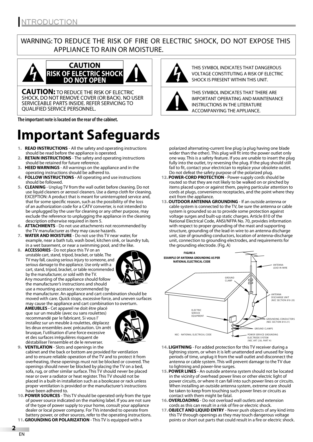 Sylvania LC260SS8 owner manual Introduction, Important note is located on the rear of the cabinet 