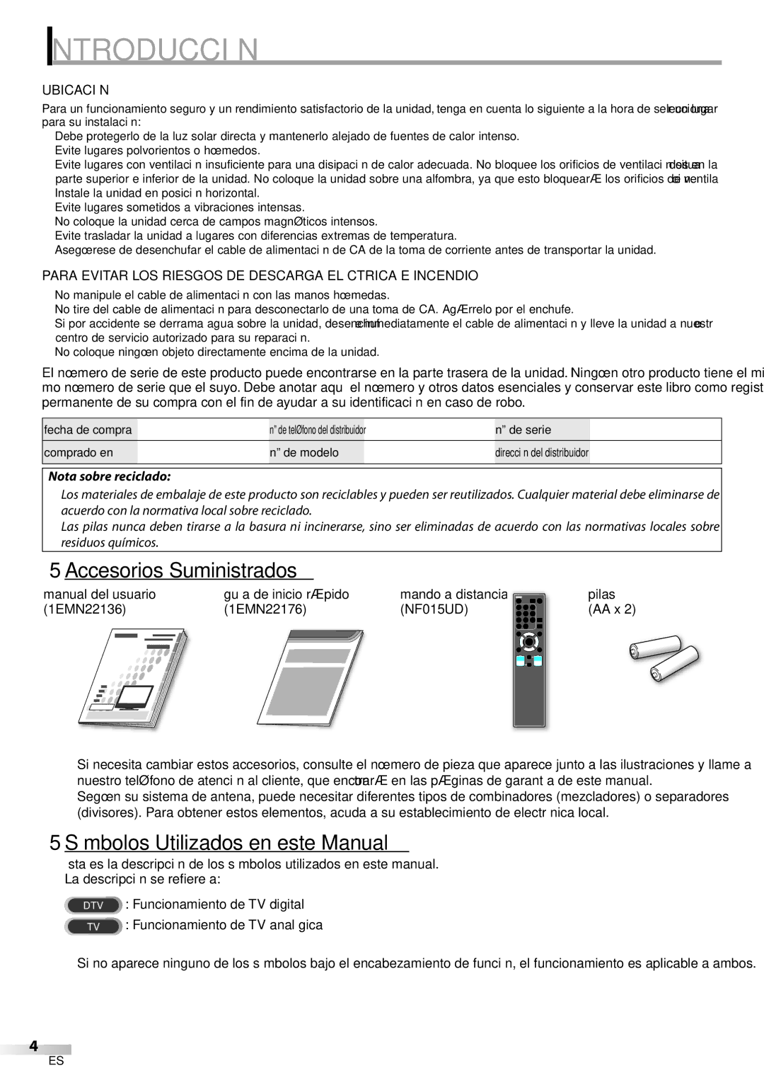 Sylvania LC260SS8 owner manual Accesorios Suministrados, Símbolos Utilizados en este Manual, Ubicación 