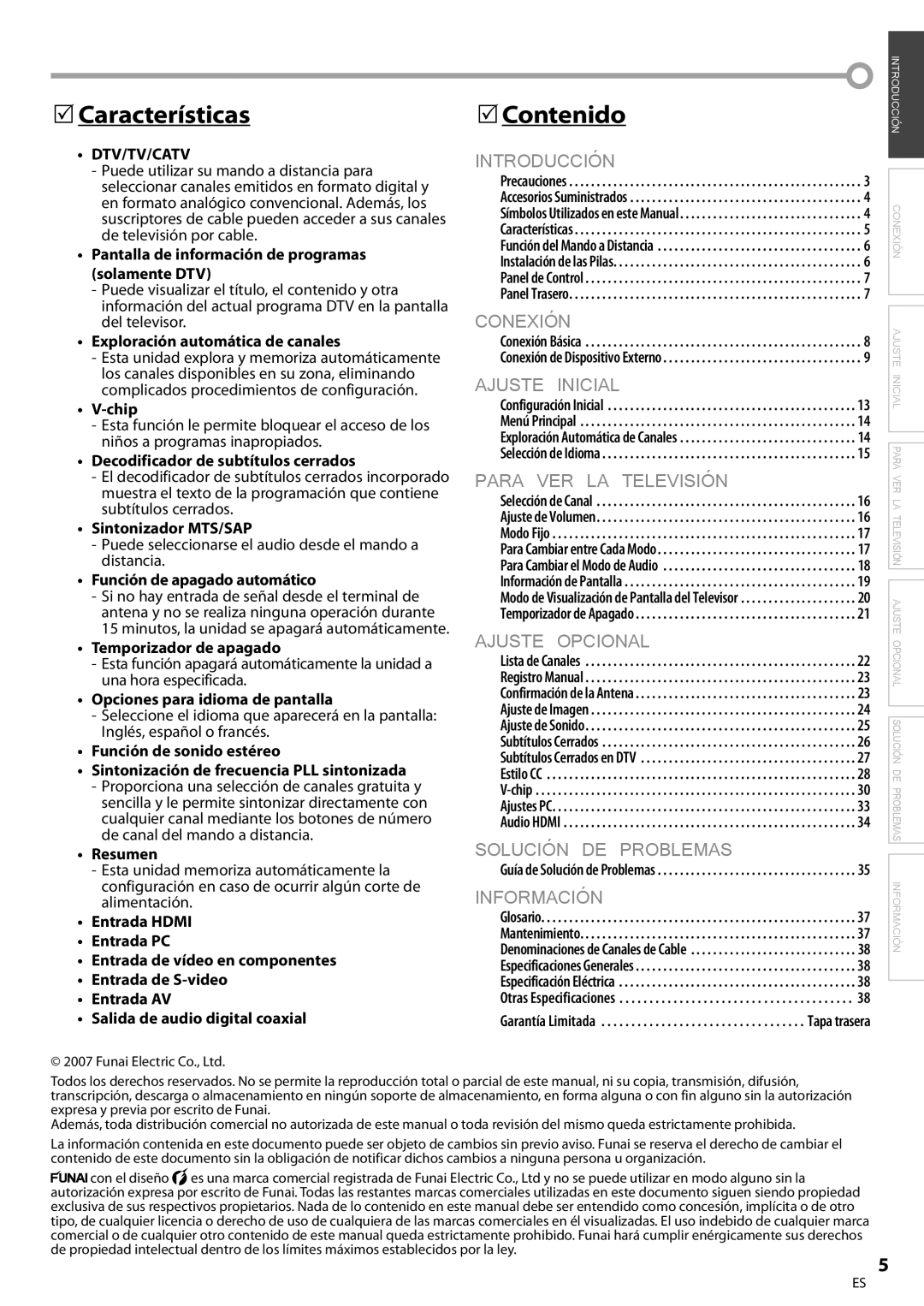 Sylvania LC260SS8 owner manual Características, Contenido 