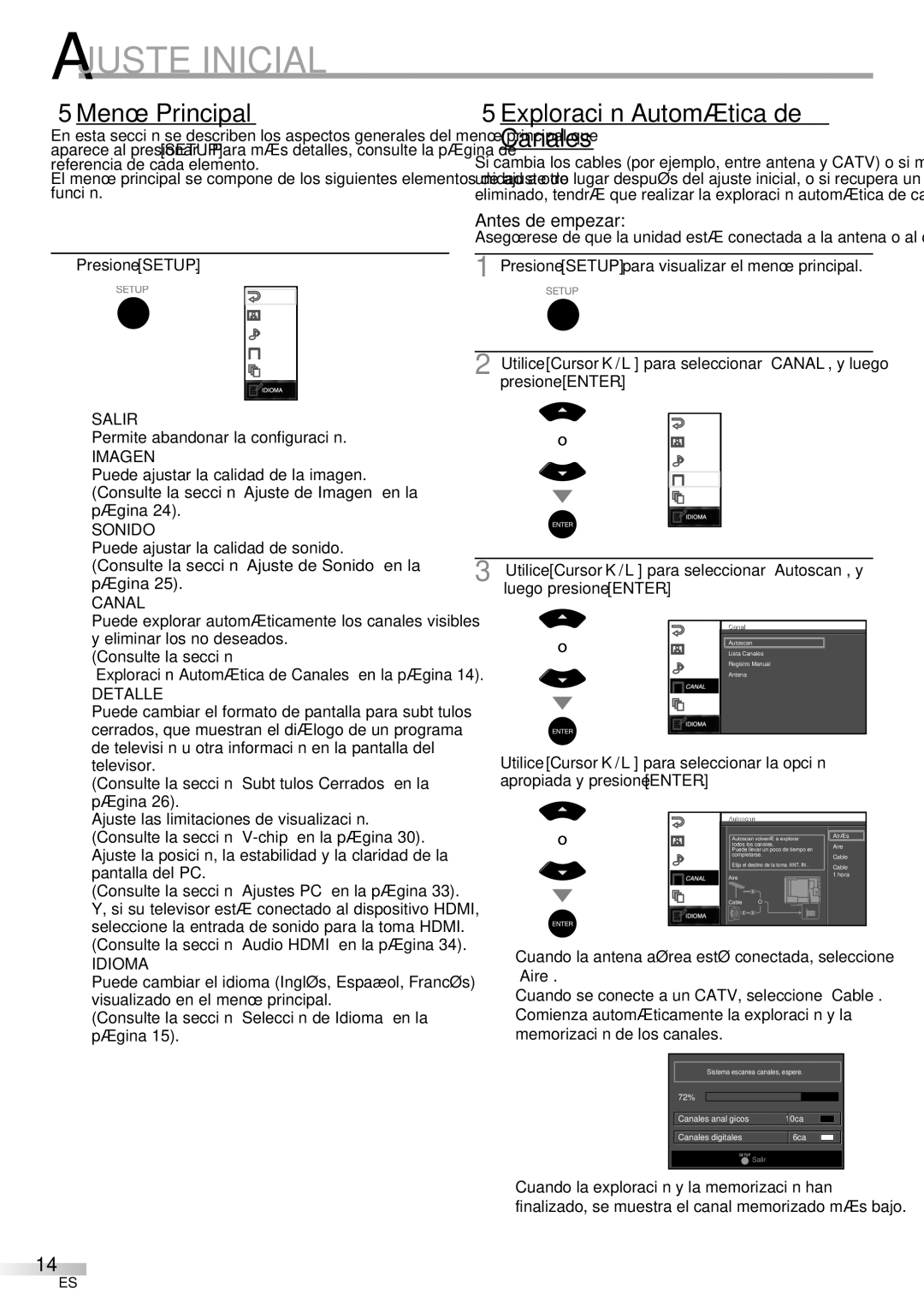 Sylvania LC260SS8 owner manual Menú Principal, Exploración Automática de Canales 