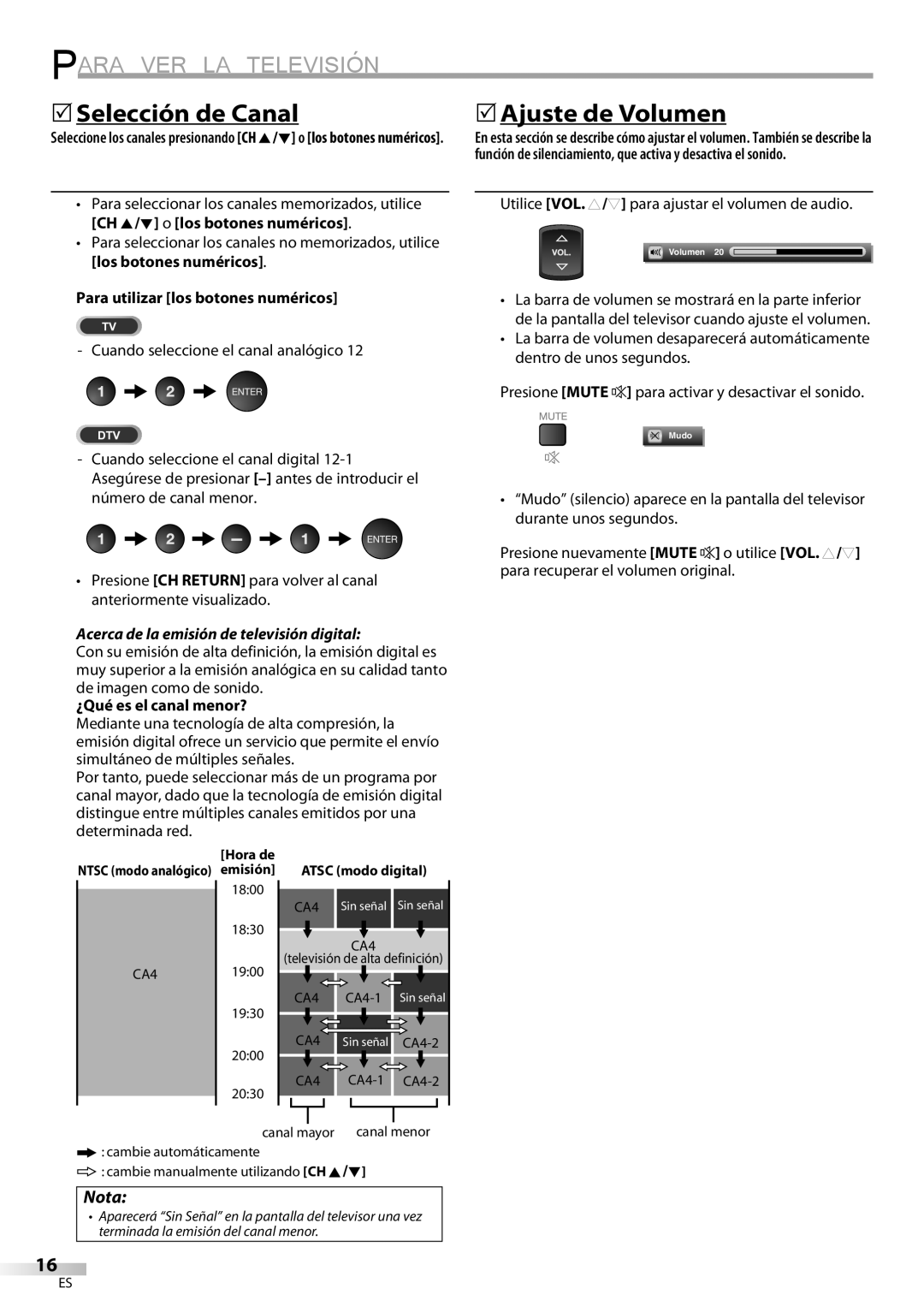 Sylvania LC260SS8 Para VER LA Televisión, Selección de Canal, Ajuste de Volumen, Para utilizar los botones numéricos 