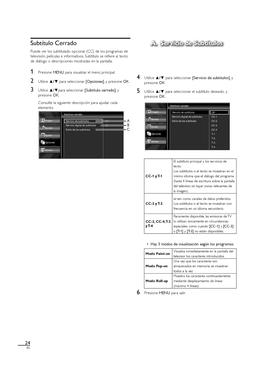 Sylvania LC320SL1 owner manual Subtítulo Cerrado, Hay 3 modos de visualización según los programas 