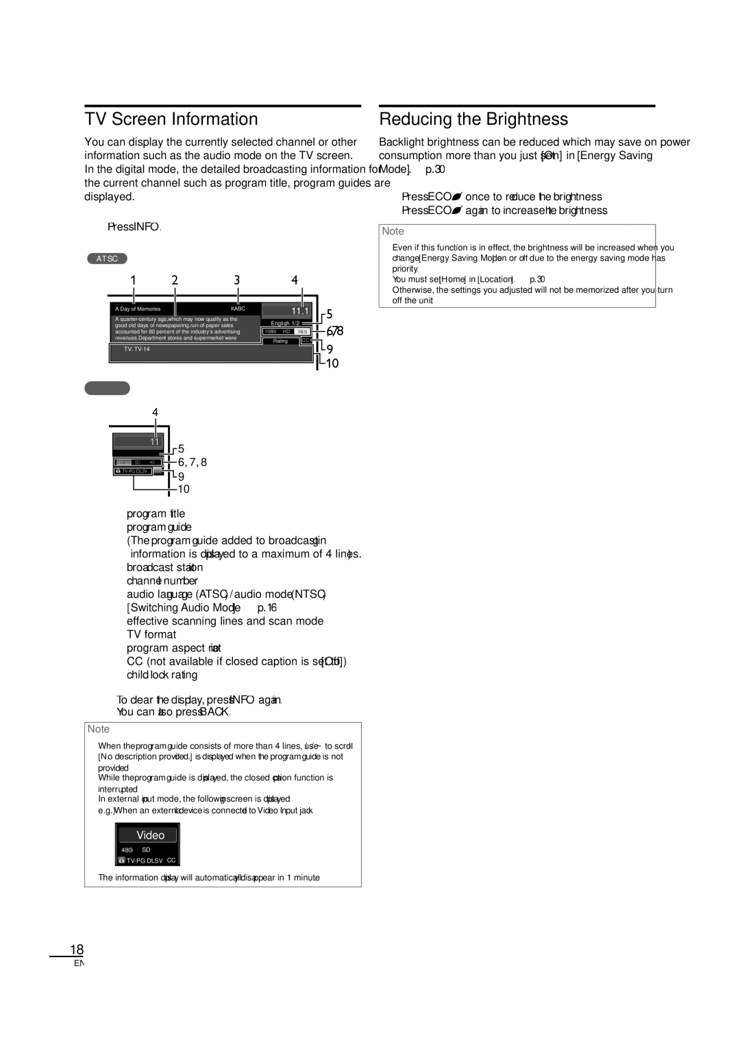 Sylvania LC320SL1 owner manual TV Screen Information, Reducing the Brightness 