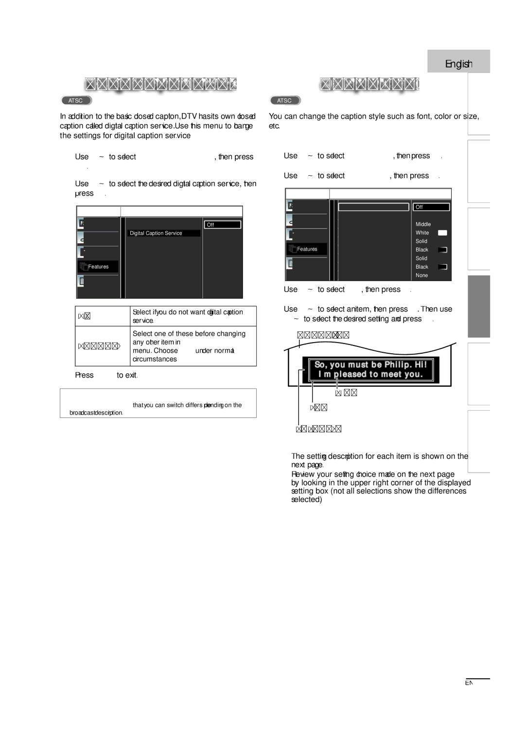 Sylvania LC320SL1 owner manual Digital Caption Service, Caption Style, Use / to select On, then press OK 