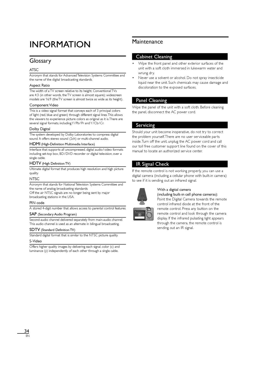 Sylvania LC320SL1 owner manual Information, Glossary, Maintenance 